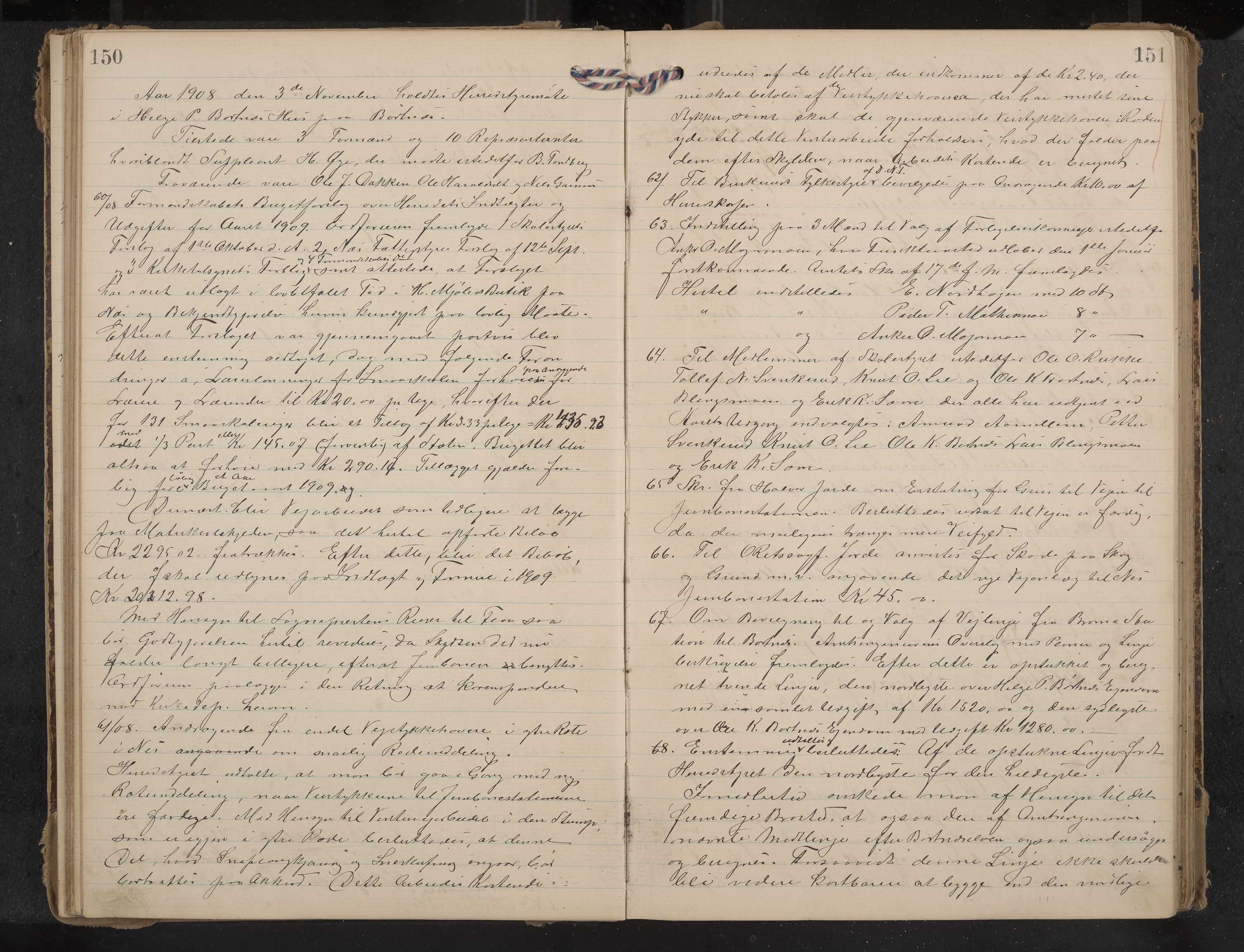 Nes formannskap og sentraladministrasjon, IKAK/0616021-1/A/Aa/L0004: Møtebok med register, 1904-1914, p. 150-151
