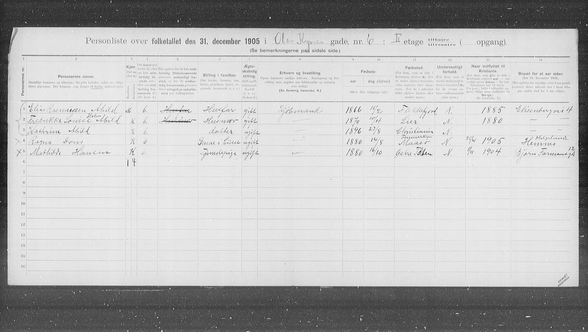 OBA, Municipal Census 1905 for Kristiania, 1905, p. 39484