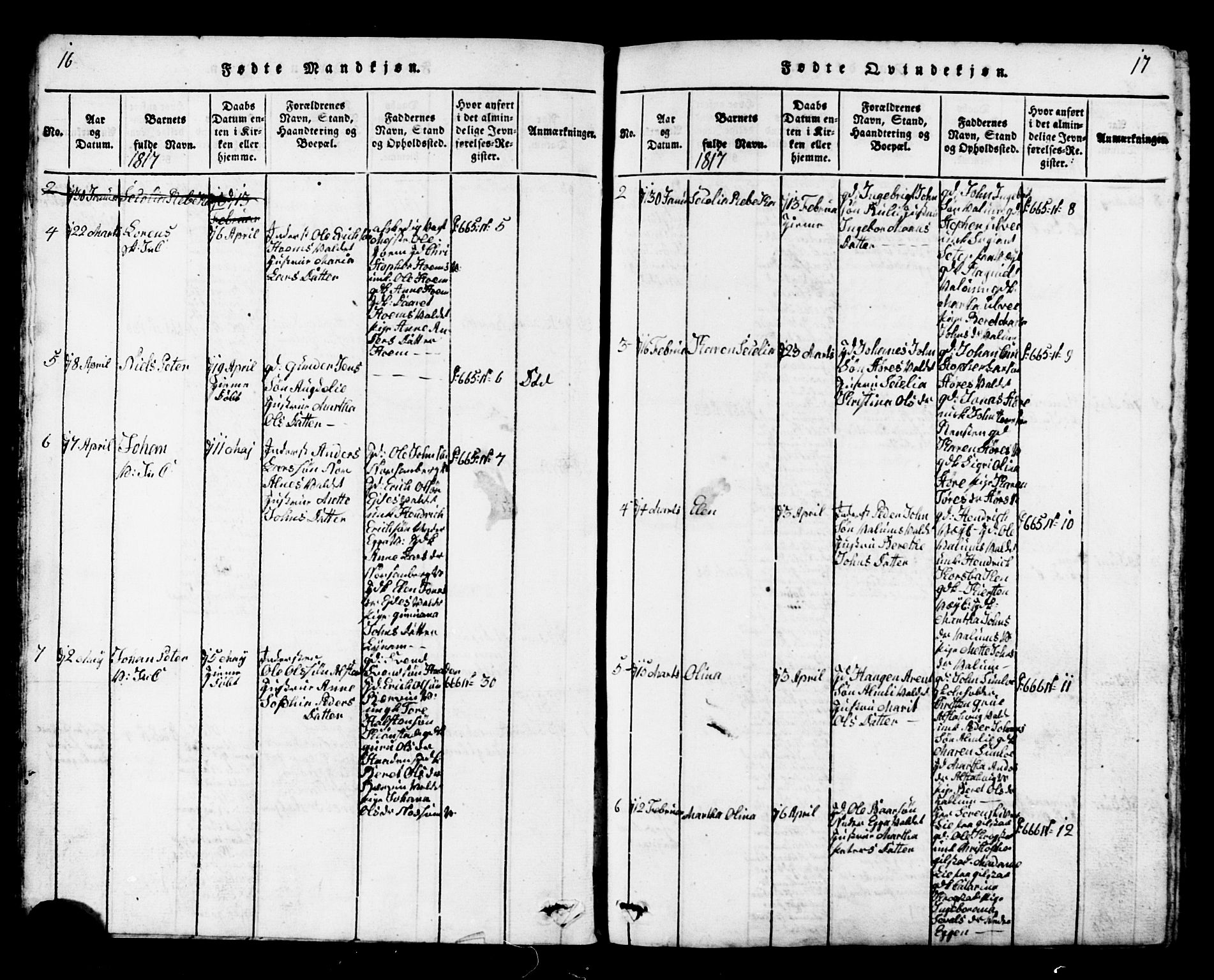 Ministerialprotokoller, klokkerbøker og fødselsregistre - Nord-Trøndelag, SAT/A-1458/717/L0169: Parish register (copy) no. 717C01, 1816-1834, p. 16-17