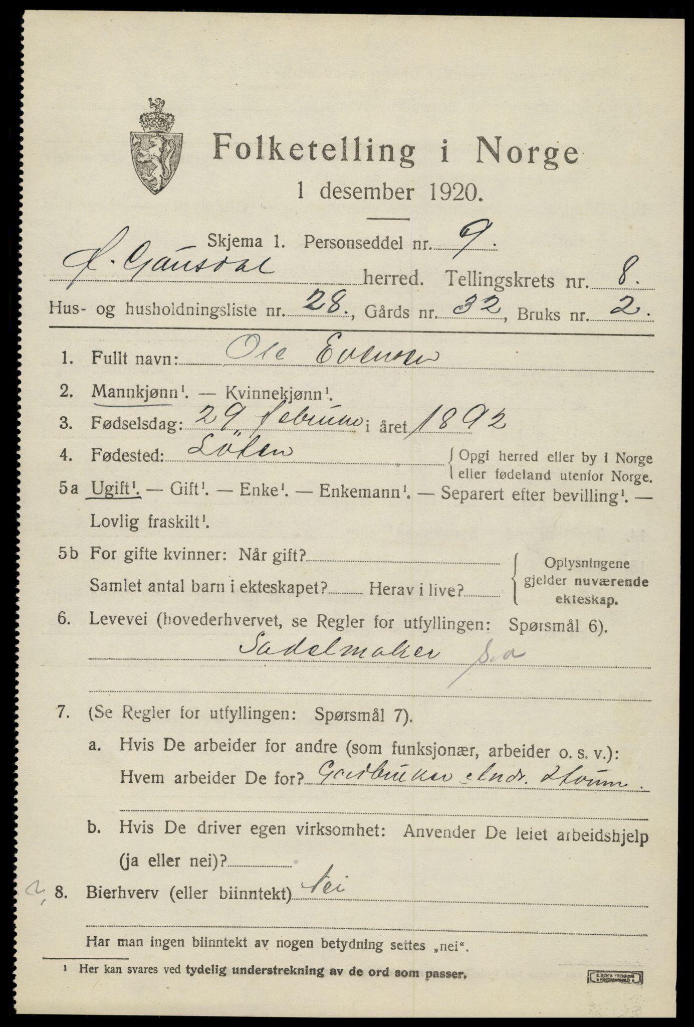 SAH, 1920 census for Østre Gausdal, 1920, p. 4922