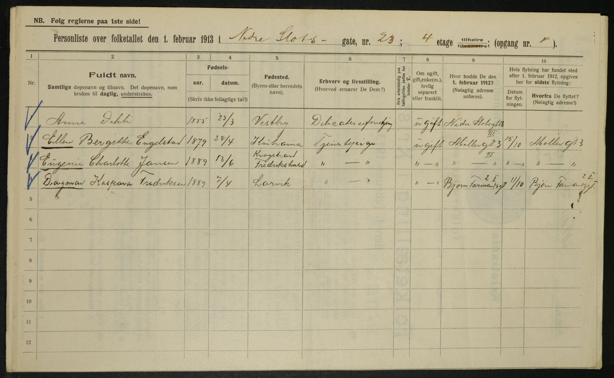 OBA, Municipal Census 1913 for Kristiania, 1913, p. 69490