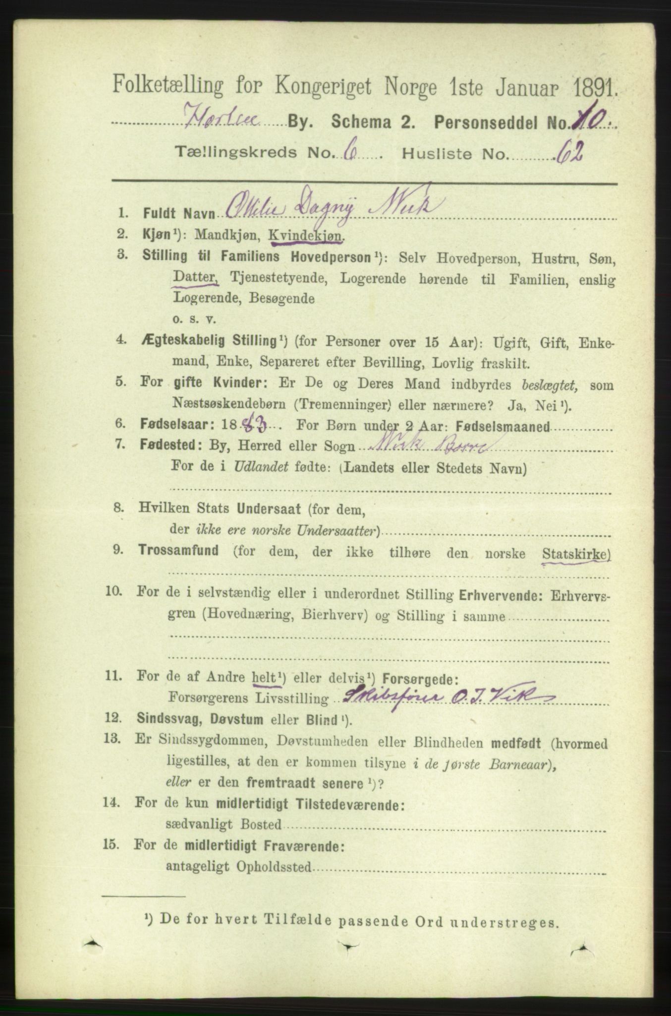 RA, 1891 census for 0703 Horten, 1891, p. 4306