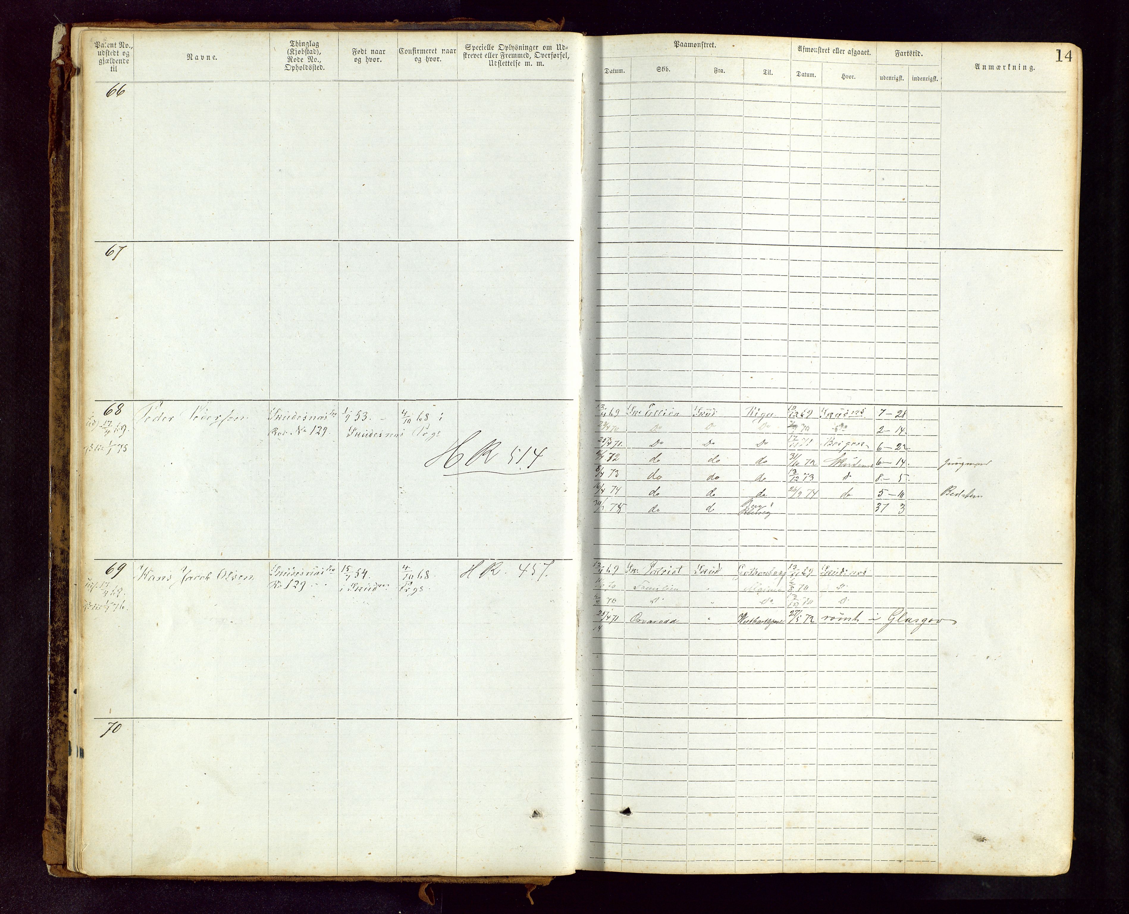 Haugesund sjømannskontor, AV/SAST-A-102007/F/Ff/L0002: Sjøfartsrulle Skudenes krets nr. 1-2719, 1868-1948, p. 14