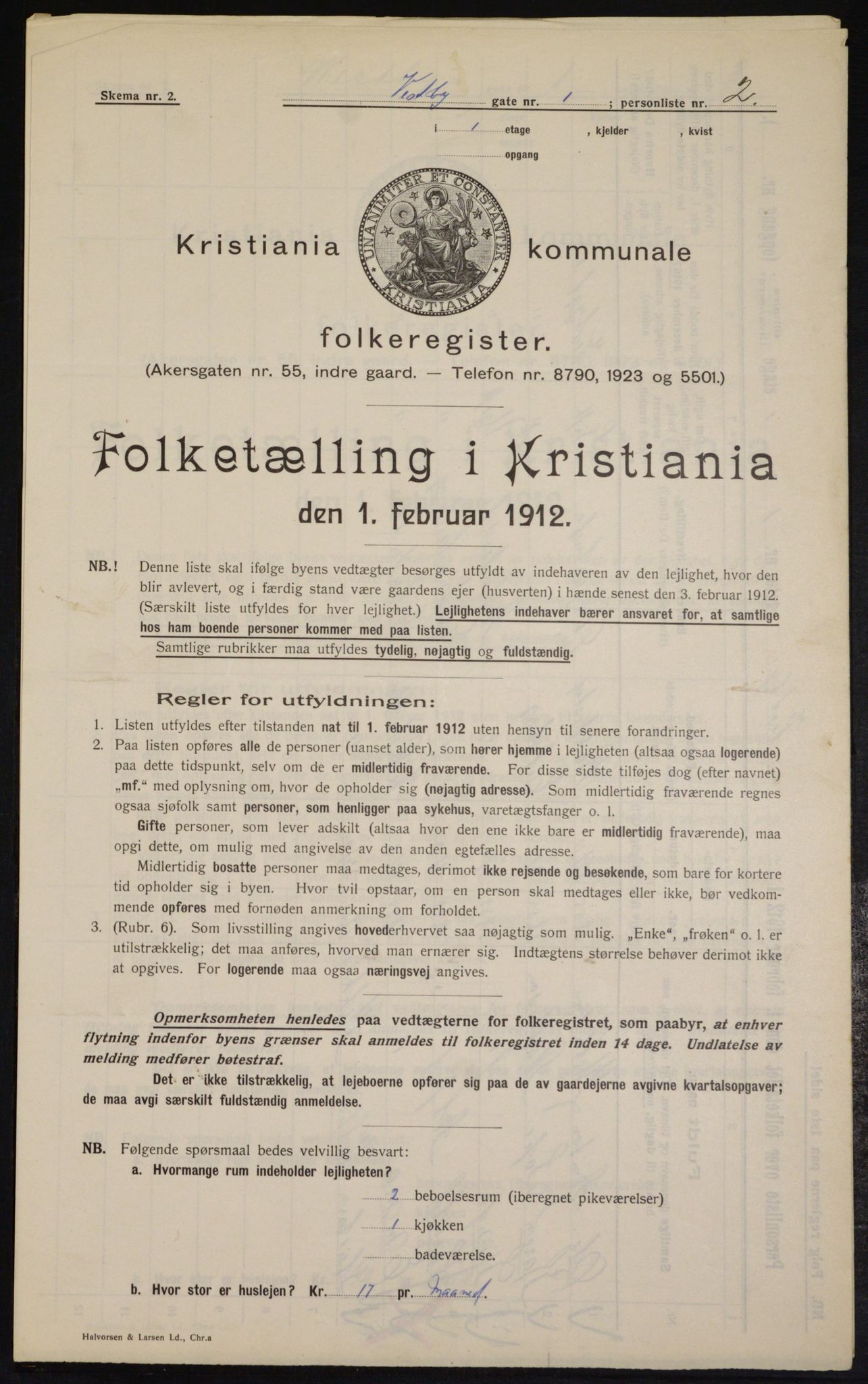 OBA, Municipal Census 1912 for Kristiania, 1912, p. 122254