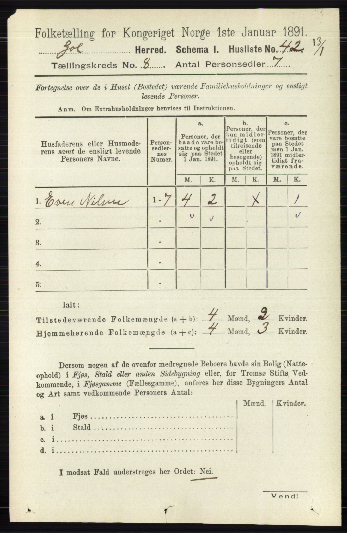 RA, 1891 census for 0617 Gol og Hemsedal, 1891, p. 3023