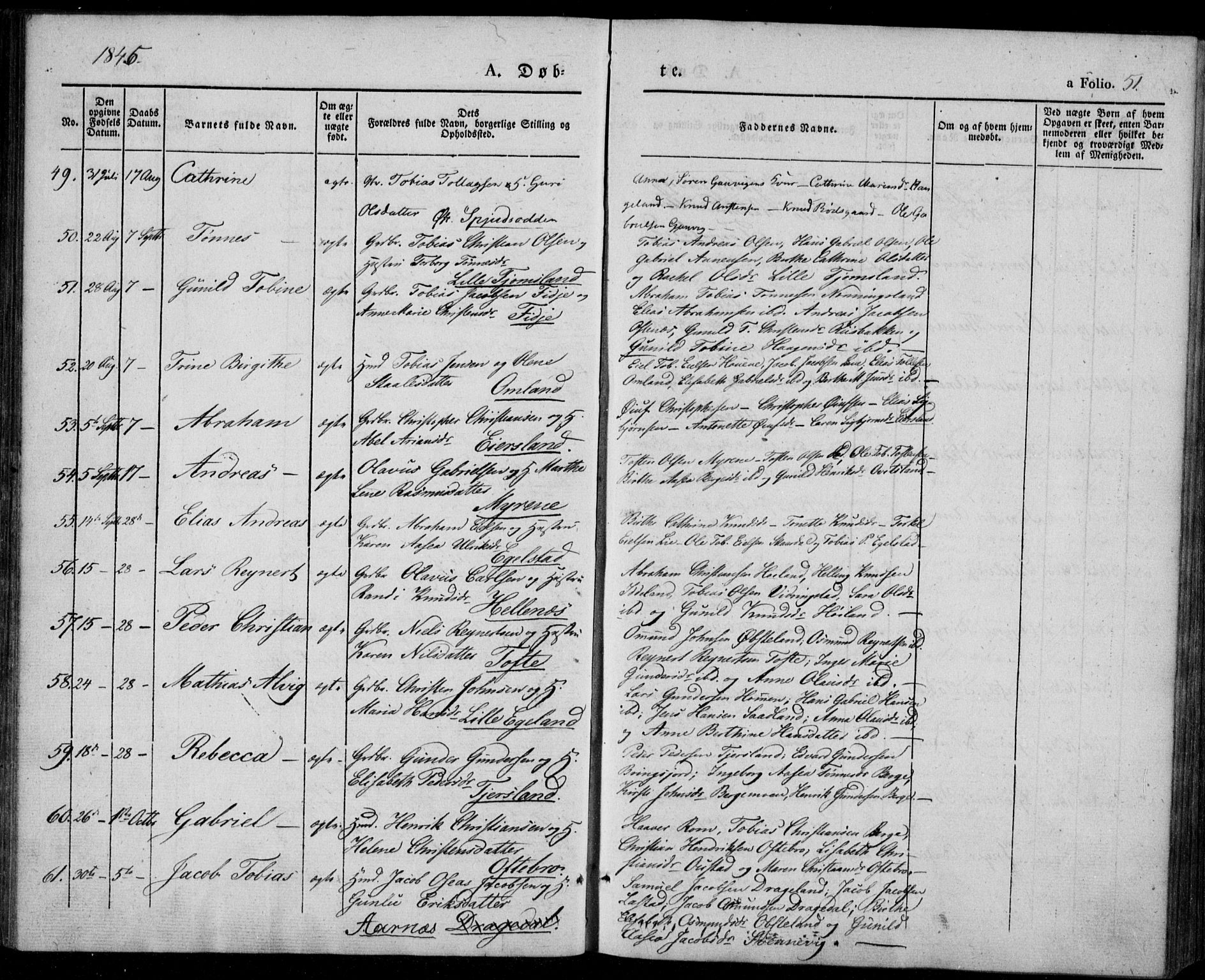 Lyngdal sokneprestkontor, SAK/1111-0029/F/Fa/Fac/L0008: Parish register (official) no. A 8, 1837-1852, p. 51