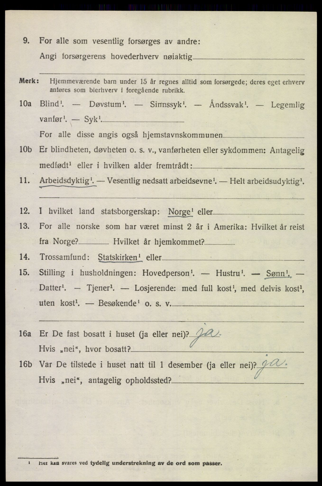 SAK, 1920 census for Tveit, 1920, p. 2425