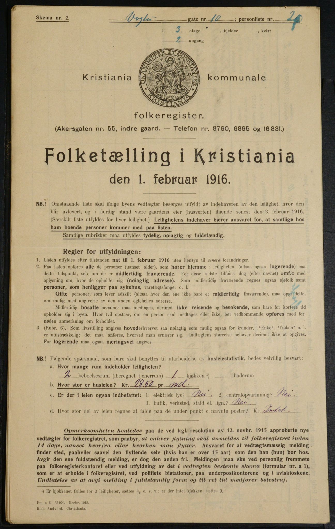 OBA, Municipal Census 1916 for Kristiania, 1916, p. 127915