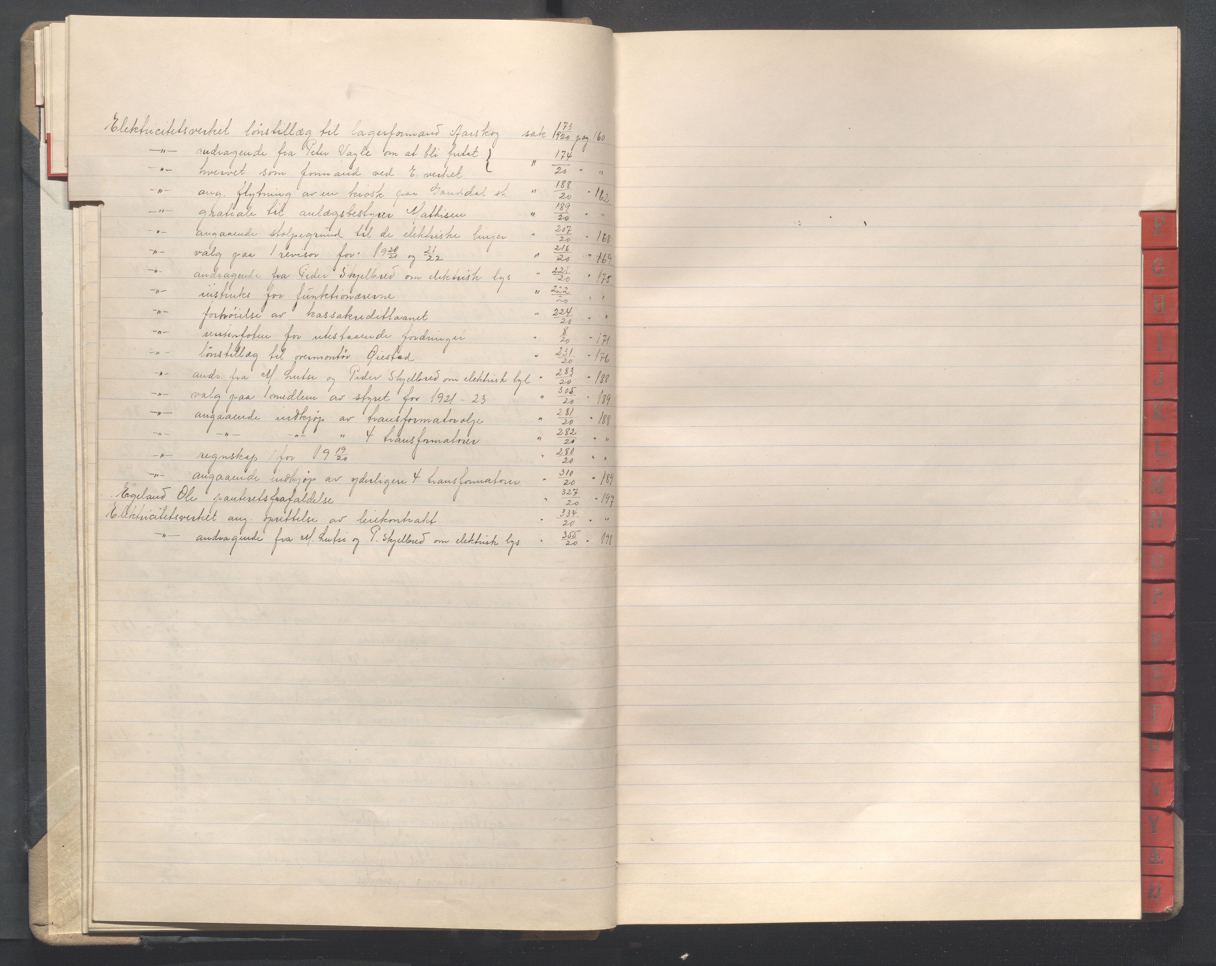 Høyland kommune - Formannskapet, IKAR/K-100046/A/Ae/L0001: Register, 1912-1920, p. 15