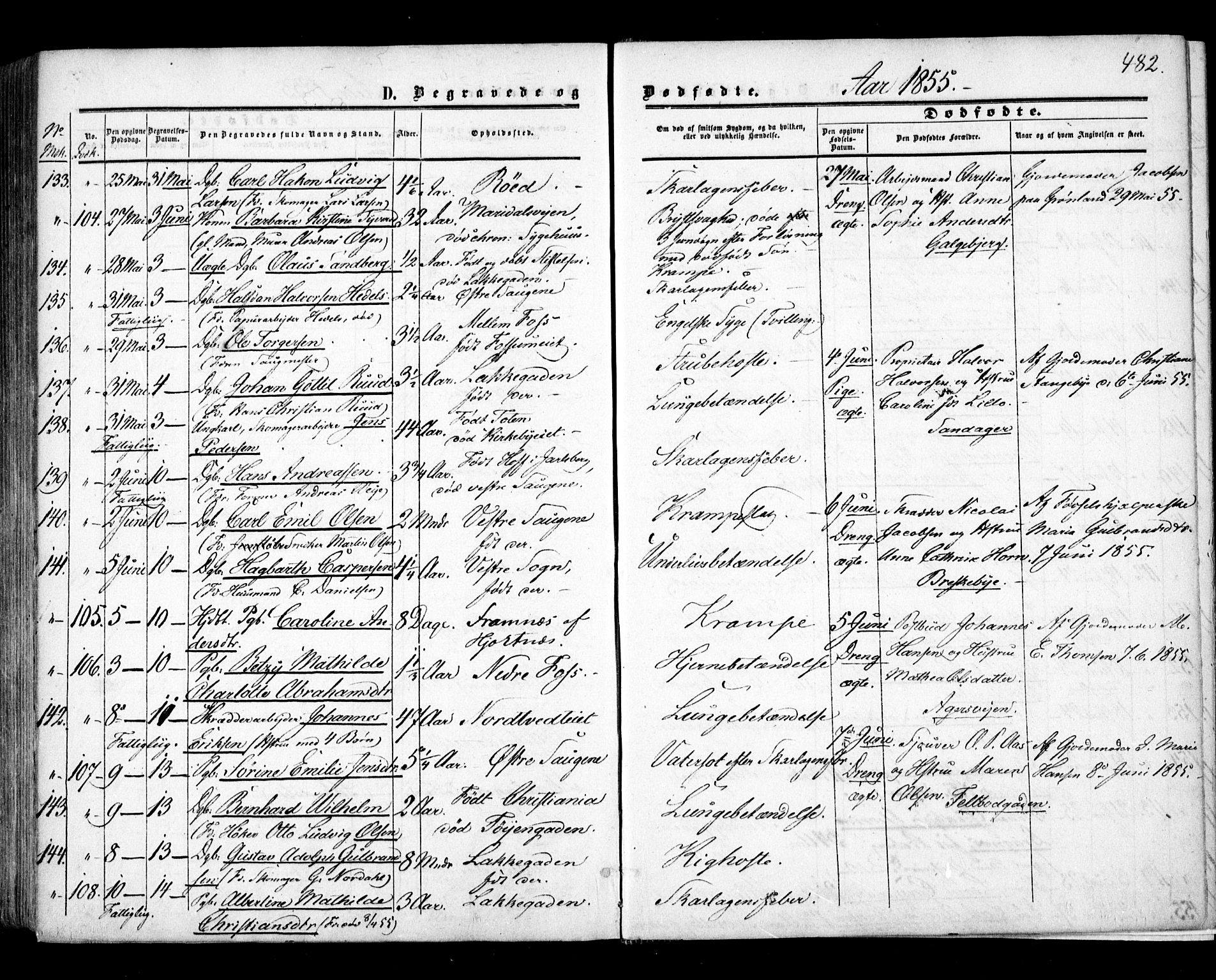 Aker prestekontor kirkebøker, SAO/A-10861/F/L0020: Parish register (official) no. 20, 1853-1857, p. 482