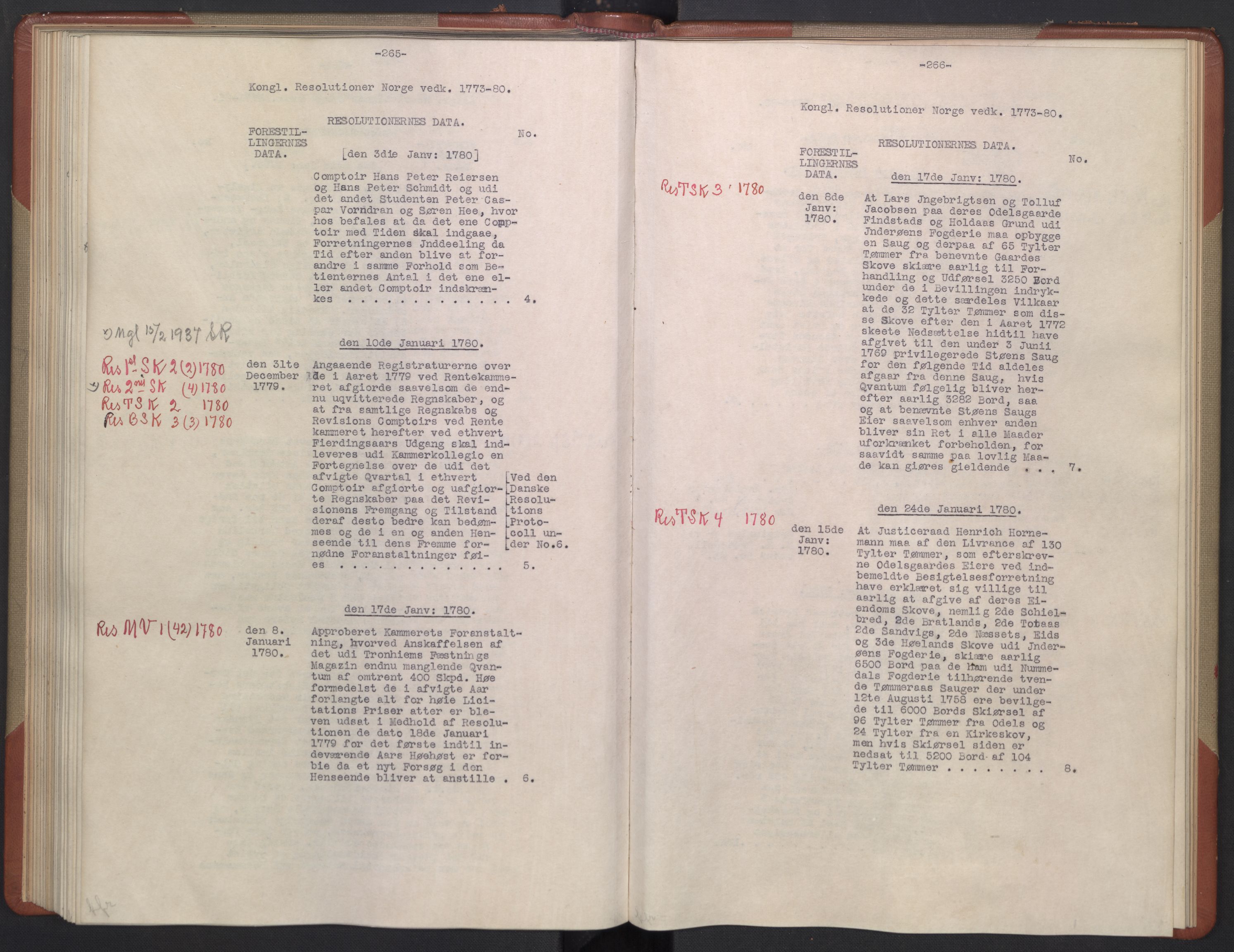 Avskriftsamlingen, AV/RA-EA-4022/F/Fb/L0122: Registratur over norske Relasjons- og resolusjonsprotokoller, 1773-1780, p. 91