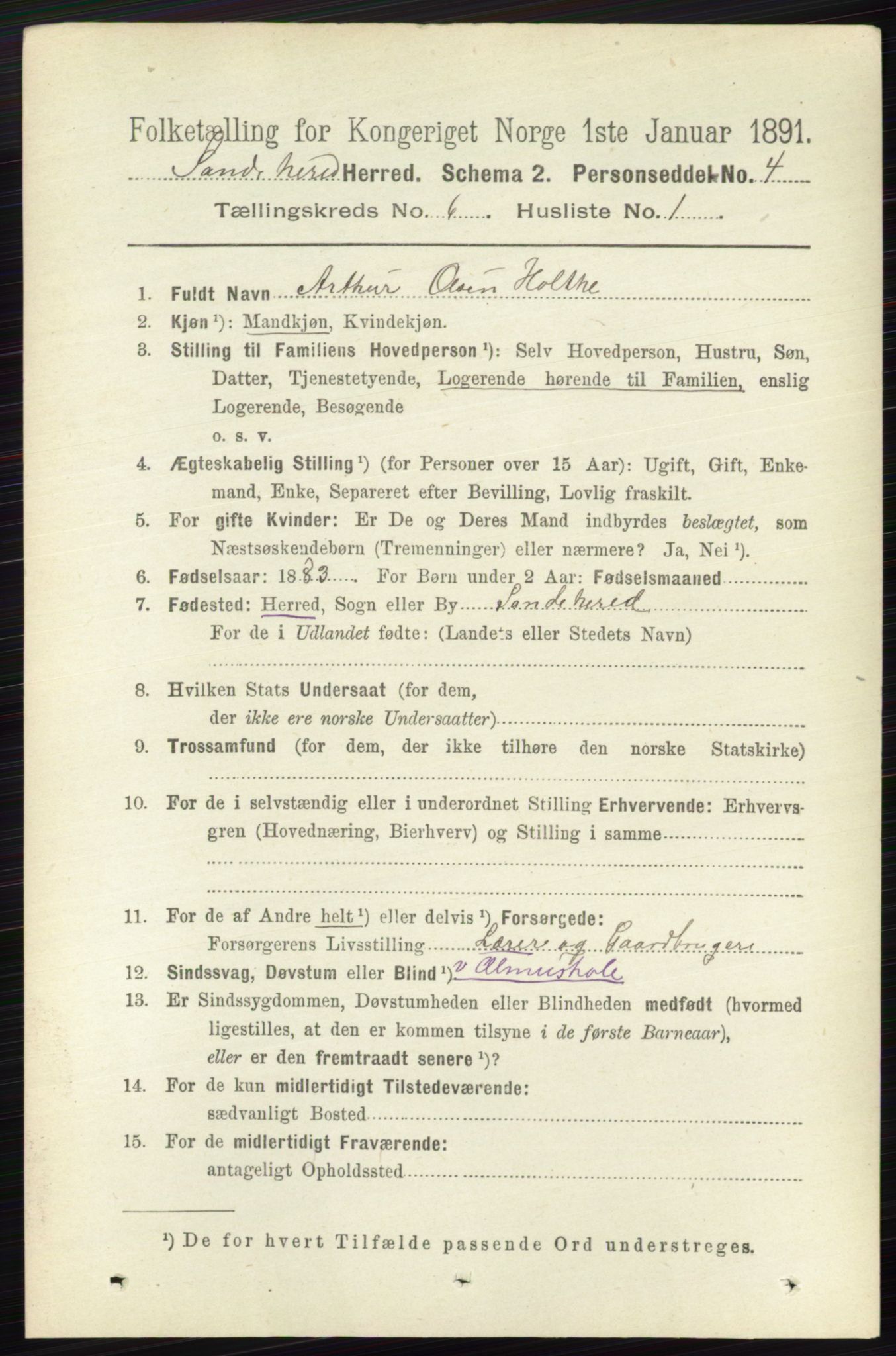 RA, 1891 census for 0724 Sandeherred, 1891, p. 3515