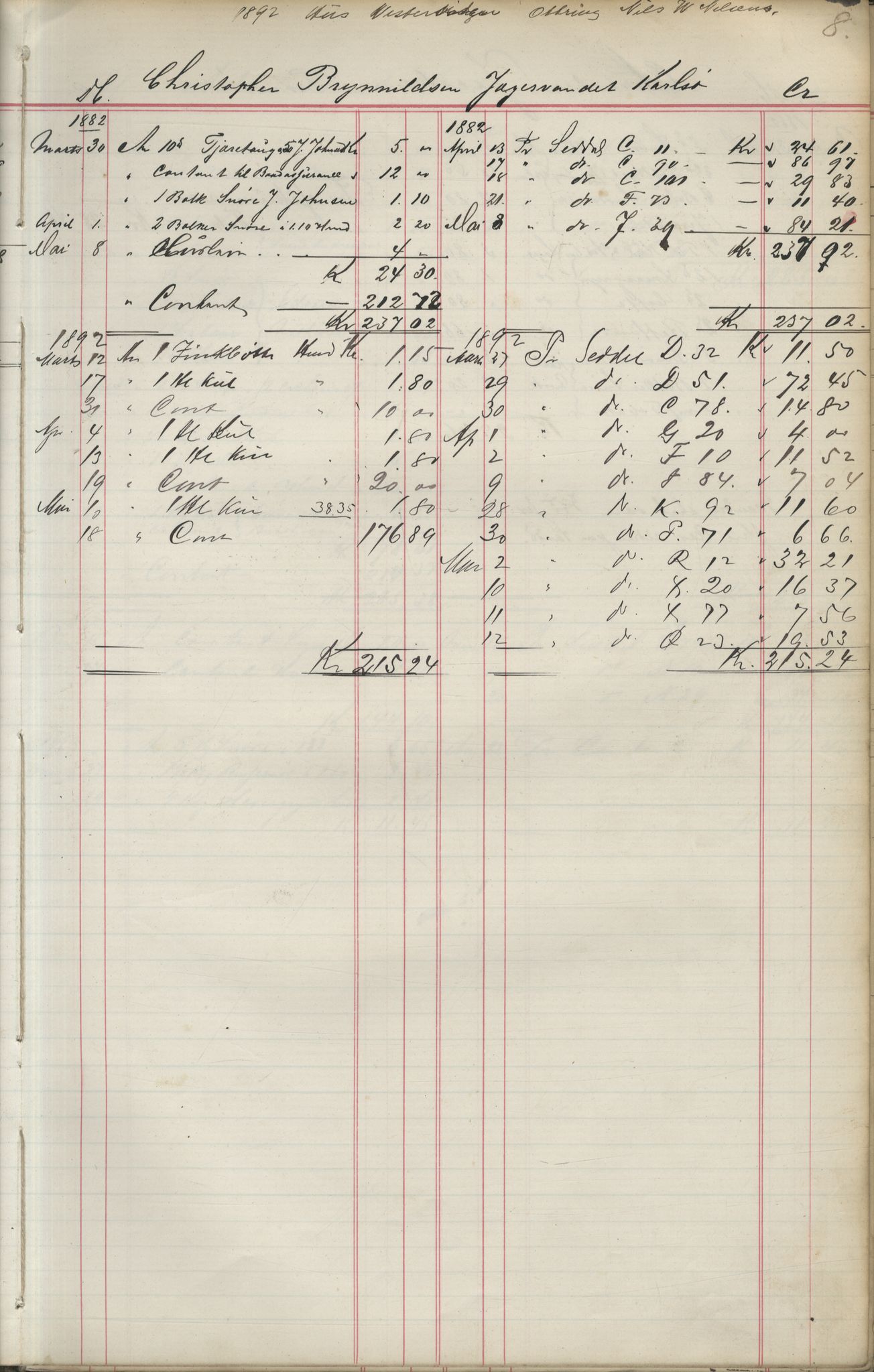 Brodtkorb handel A/S, VAMU/A-0001/F/Fa/L0004/0001: Kompanibøker. Utensogns / Compagnibog for Udensogns Fiskere No 15. Fra A - H, 1882-1895, p. 8