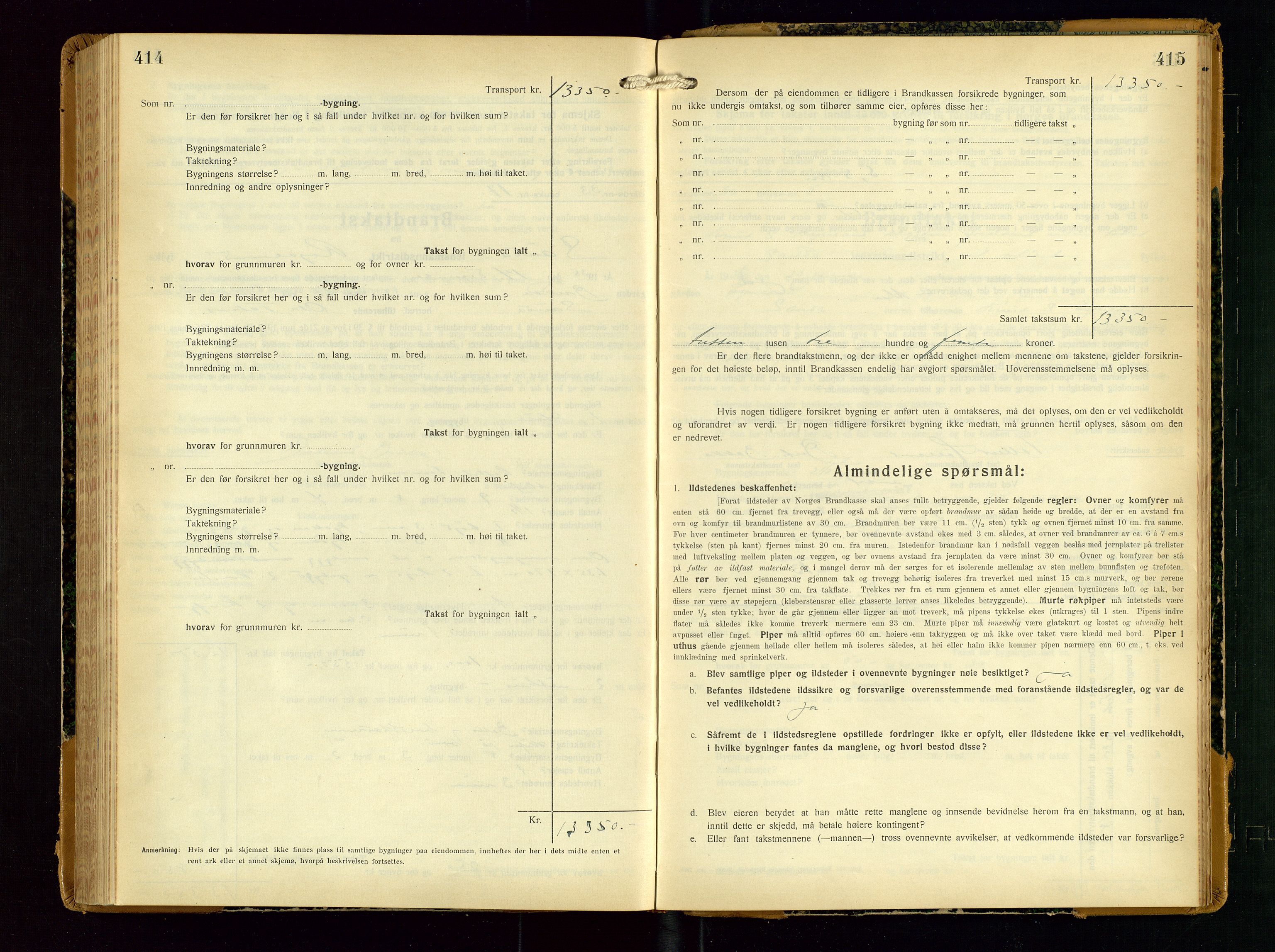 Sauda lensmannskontor, SAST/A-100177/Gob/L0003: Branntakstprotokoll - skjematakst, 1928-1936, p. 414-415