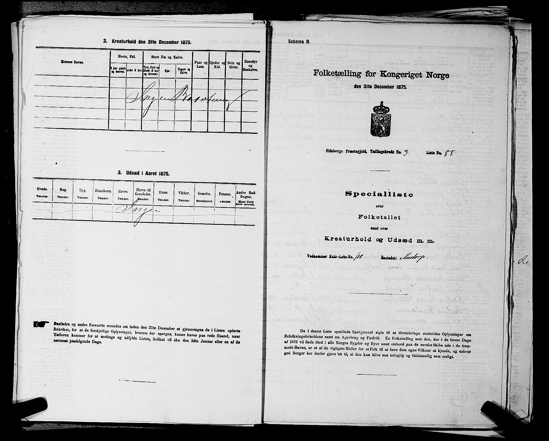 RA, 1875 census for 0125P Eidsberg, 1875, p. 607