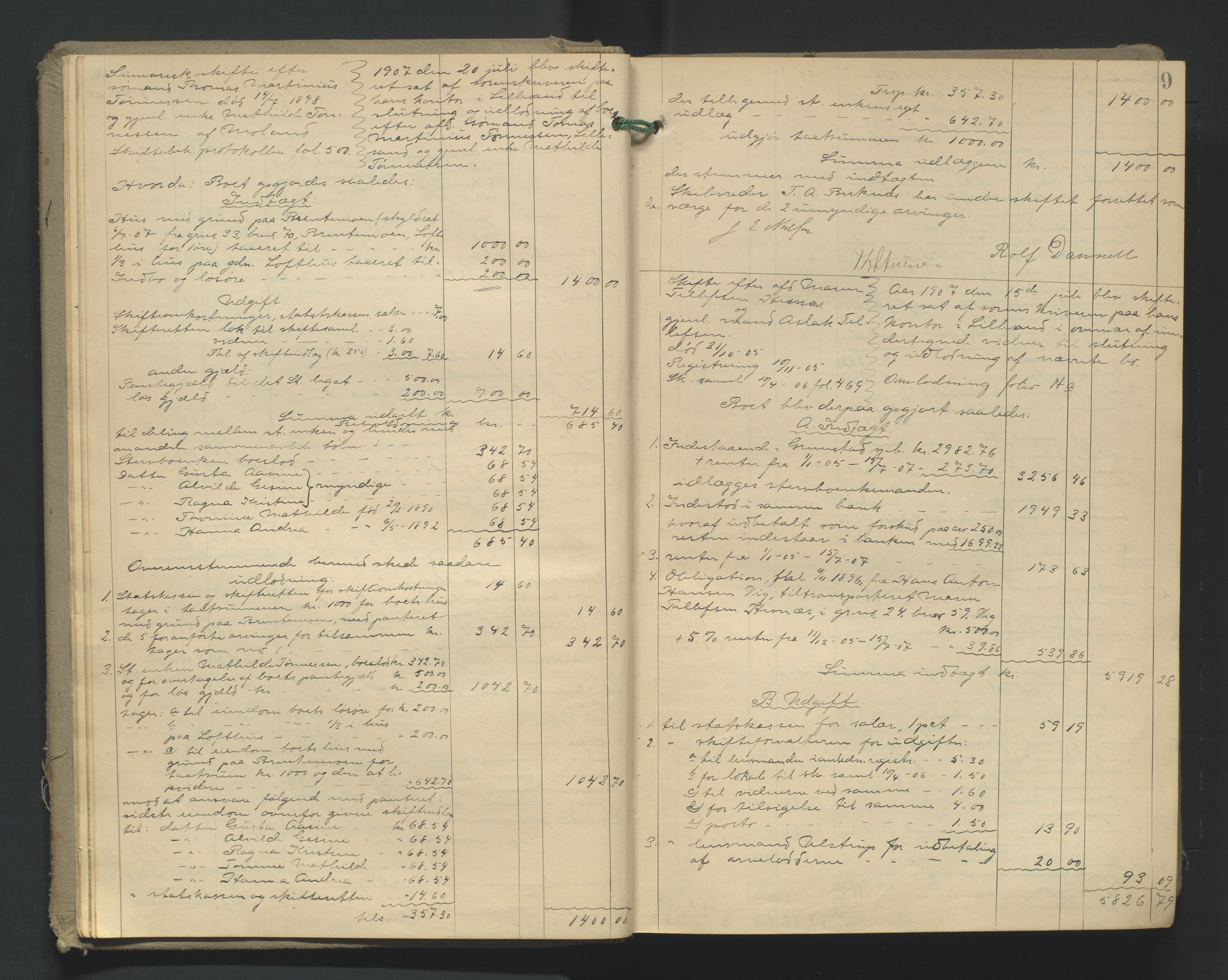 Vestre Nedenes/Sand sorenskriveri, AV/SAK-1221-0010/H/Hc/L0021: Skifteutlodningsprotokoll nr. 8, 1907-1919, p. 9