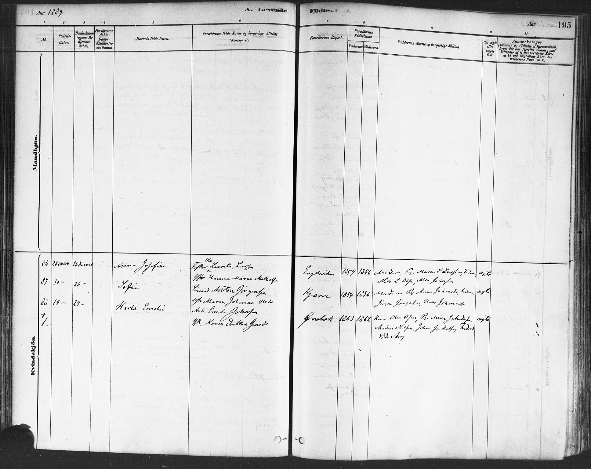 Onsøy prestekontor Kirkebøker, AV/SAO-A-10914/F/Fa/L0005: Parish register (official) no. I 5, 1878-1898, p. 195