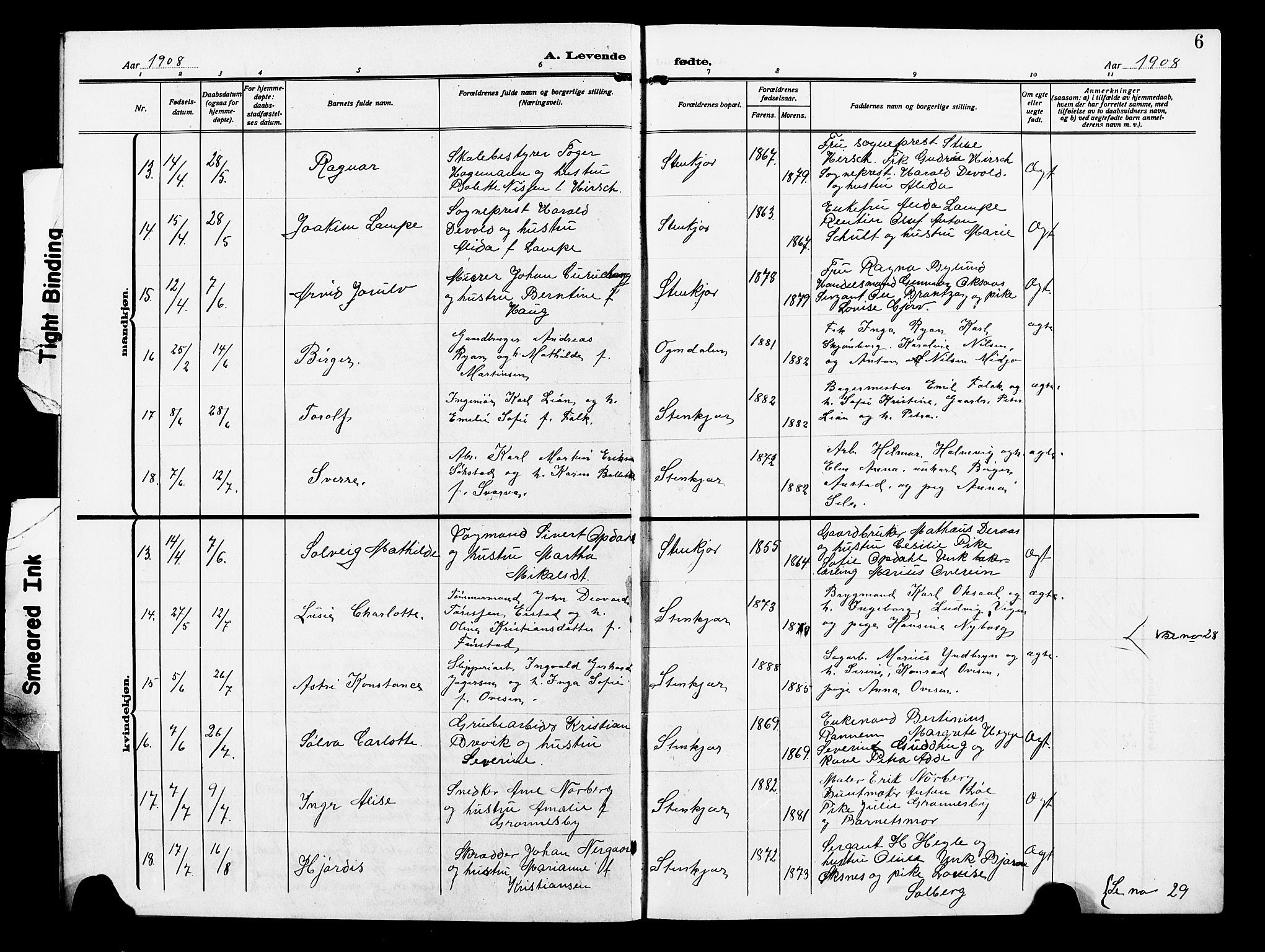 Ministerialprotokoller, klokkerbøker og fødselsregistre - Nord-Trøndelag, AV/SAT-A-1458/739/L0376: Parish register (copy) no. 739C04, 1908-1917, p. 6