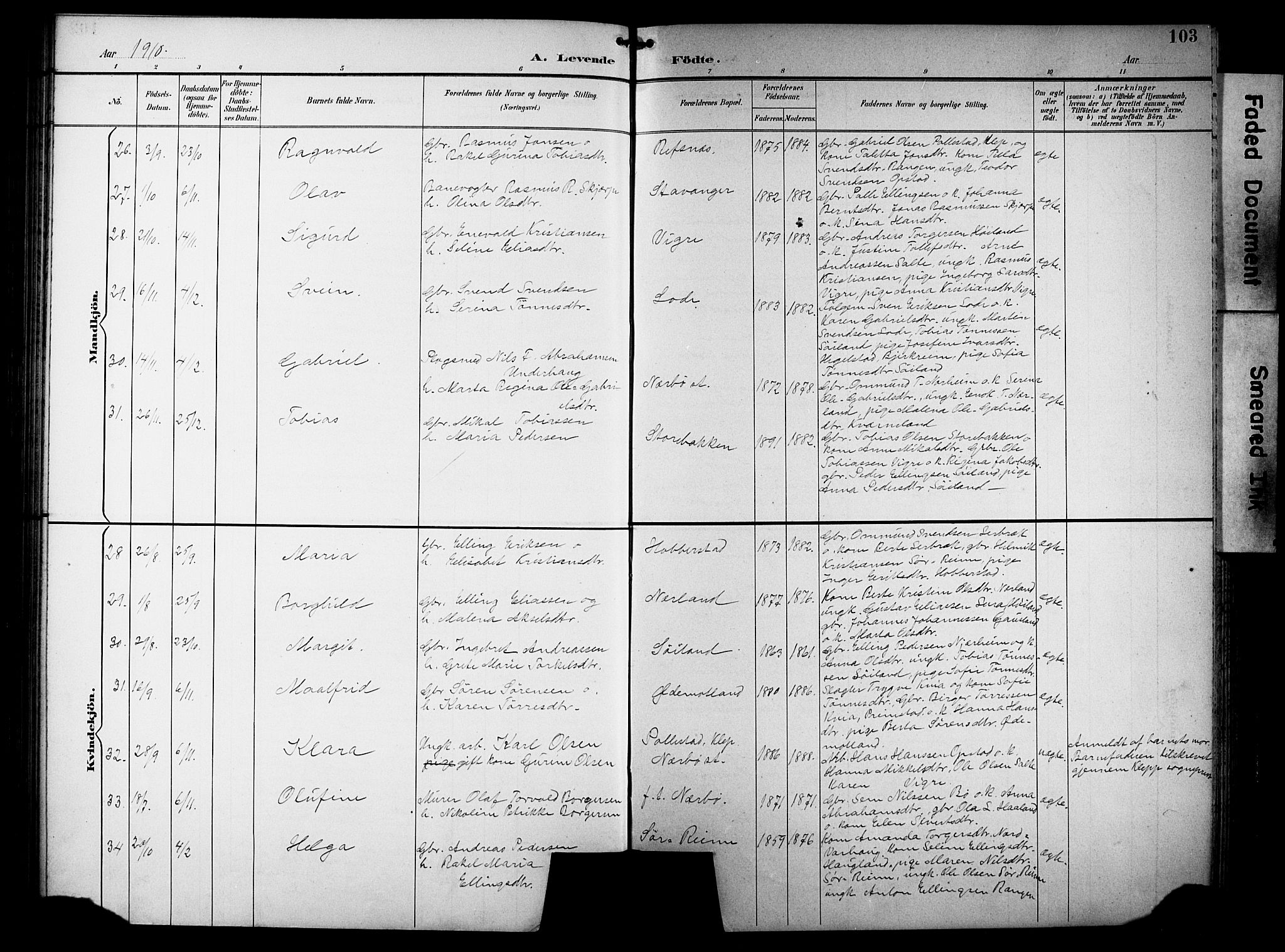 Hå sokneprestkontor, AV/SAST-A-101801/001/30BB/L0005: Parish register (copy) no. B 5, 1894-1912, p. 103