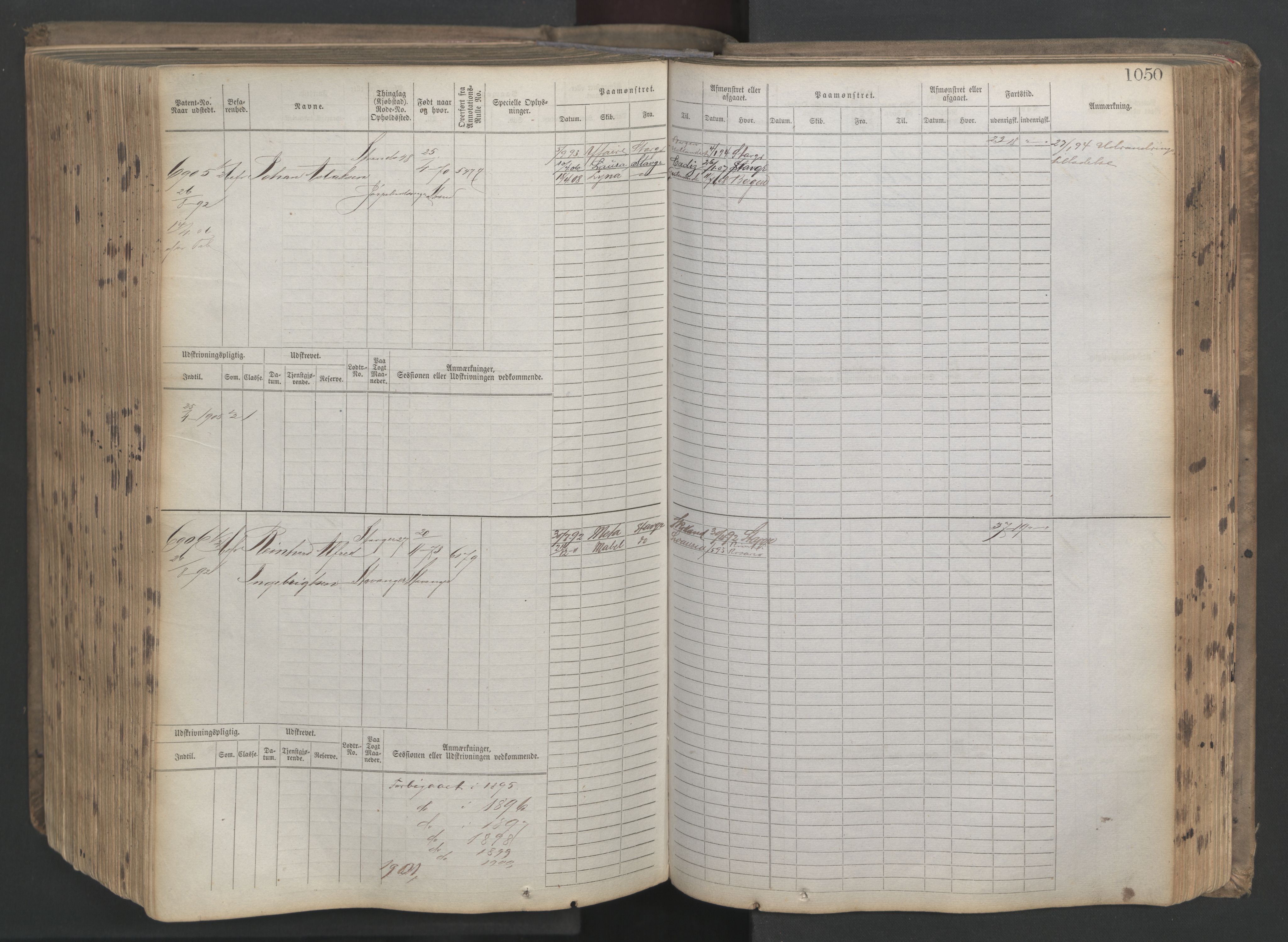 Stavanger sjømannskontor, AV/SAST-A-102006/F/Fb/Fbb/L0021: Sjøfartshovedrulle patnentnr. 6005-7204 (dublett), 1887, p. 455