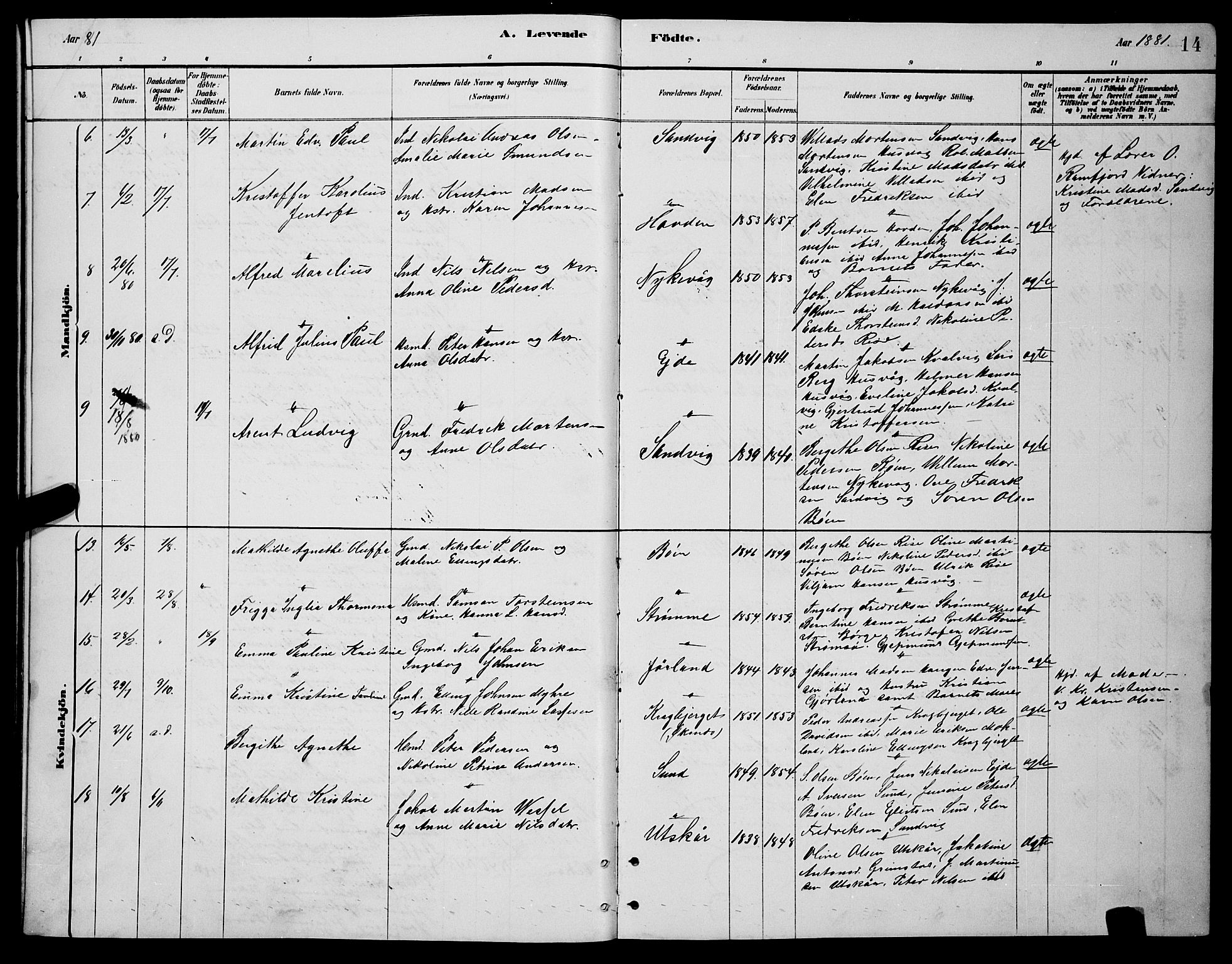 Ministerialprotokoller, klokkerbøker og fødselsregistre - Nordland, SAT/A-1459/892/L1325: Parish register (copy) no. 892C02, 1878-1896, p. 14