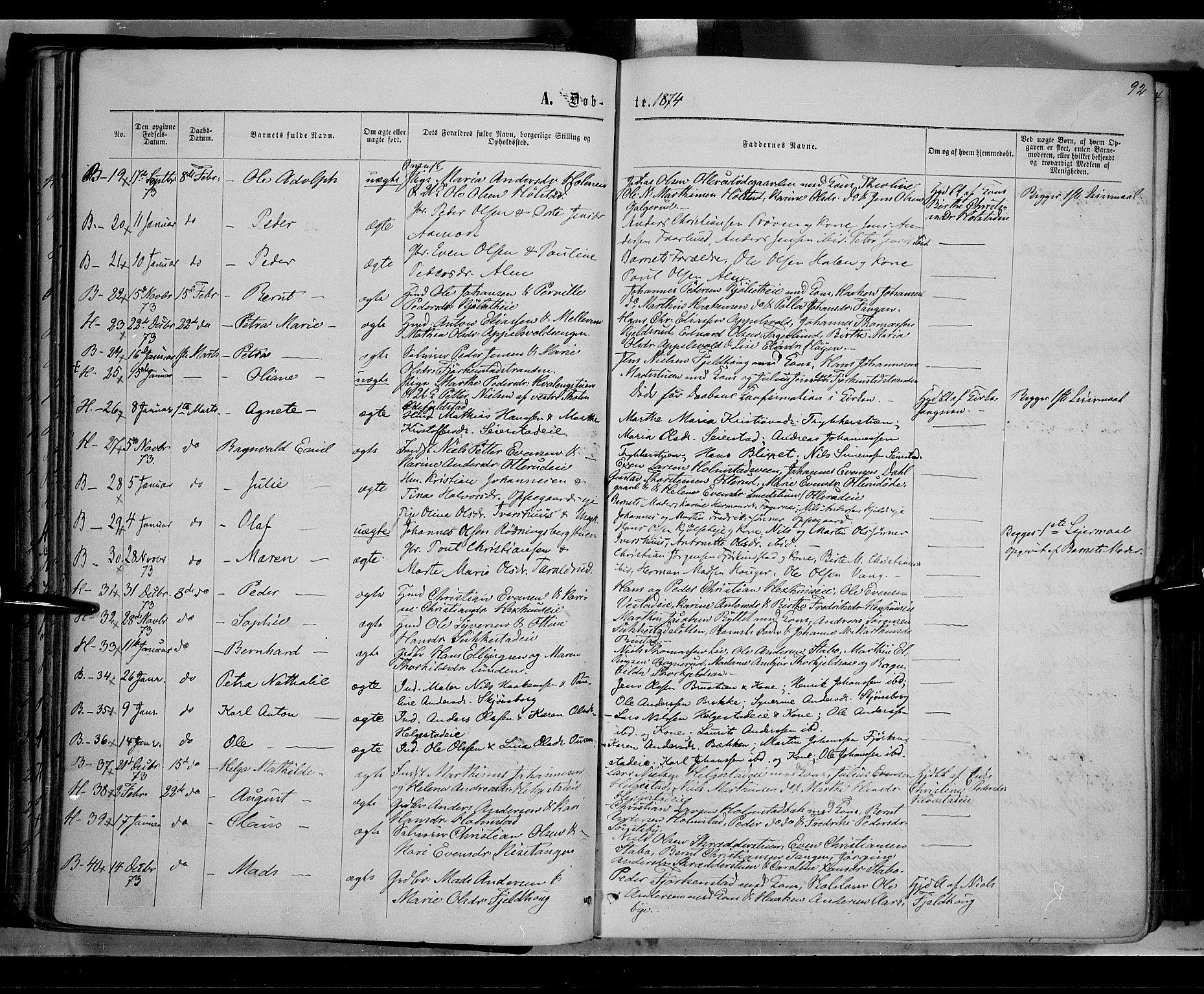 Østre Toten prestekontor, AV/SAH-PREST-104/H/Ha/Haa/L0005: Parish register (official) no. 5, 1866-1877, p. 92