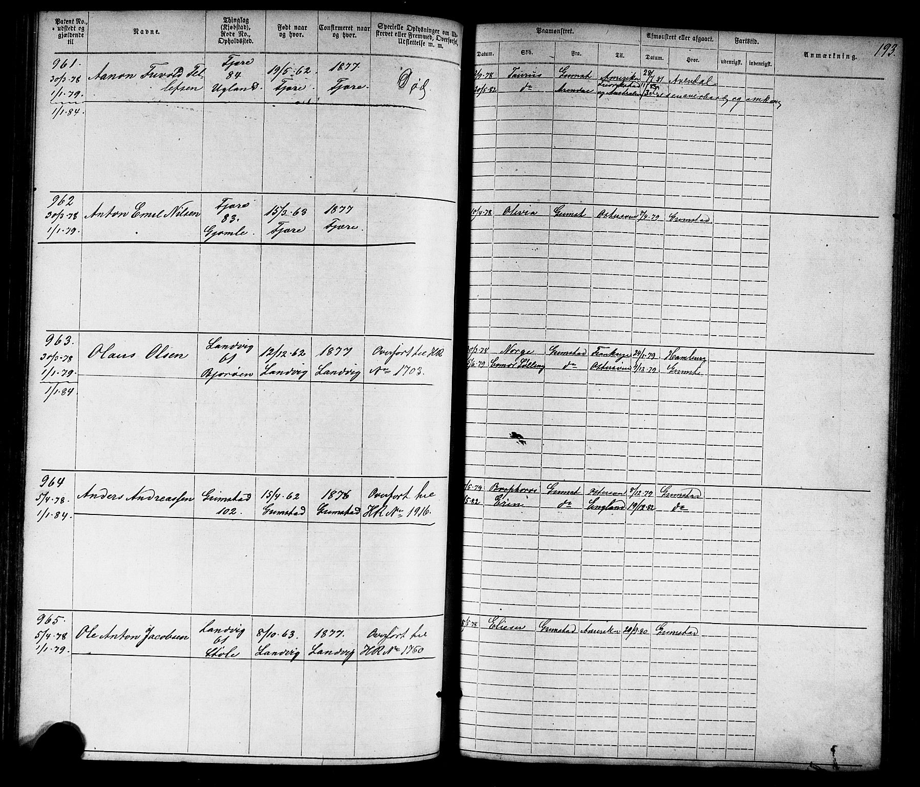 Grimstad mønstringskrets, AV/SAK-2031-0013/F/Fa/L0005: Annotasjonsrulle nr 1-1910 med register, V-18, 1870-1892, p. 224