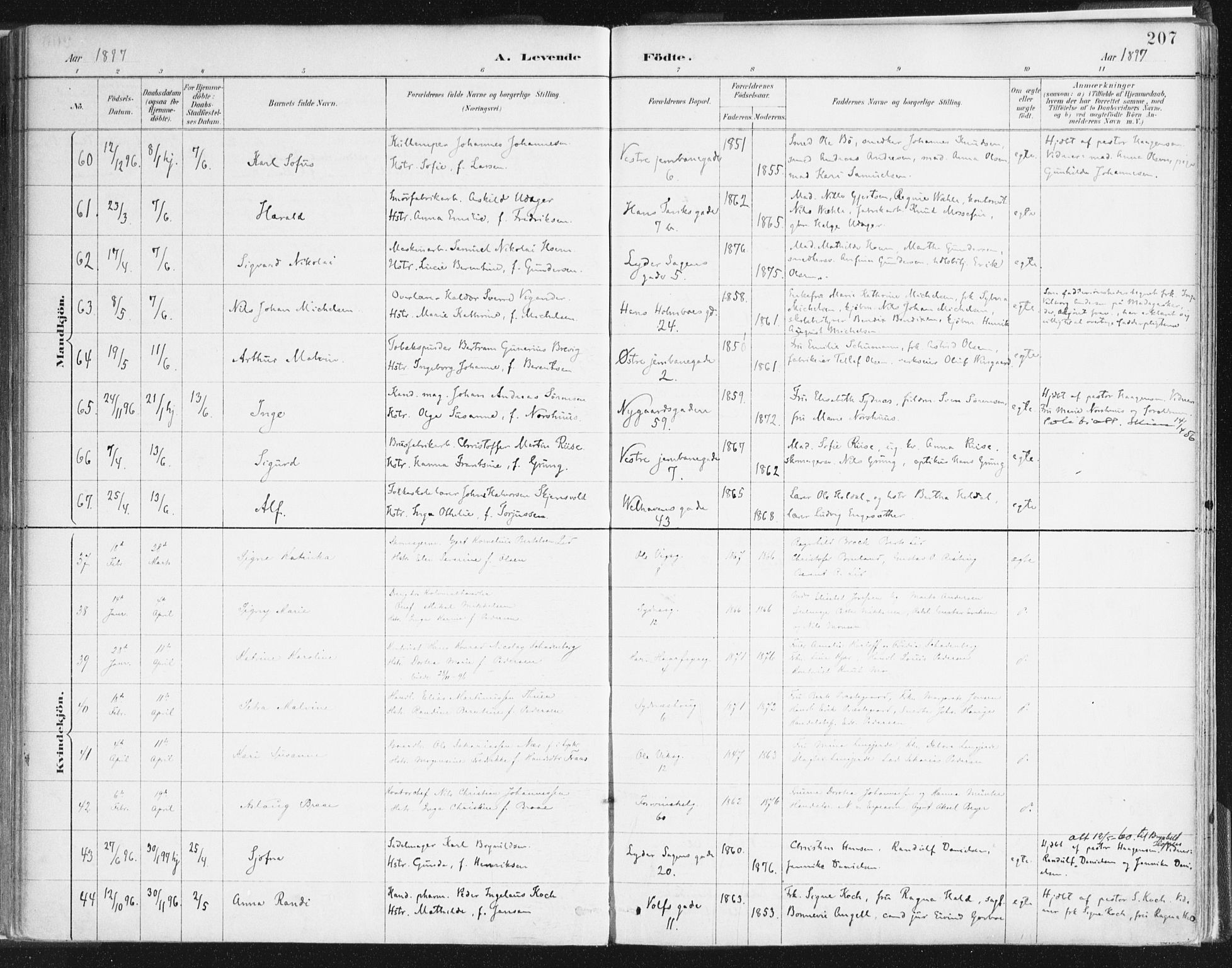 Johanneskirken sokneprestembete, SAB/A-76001/H/Haa/L0001: Parish register (official) no. A 1, 1885-1900, p. 207