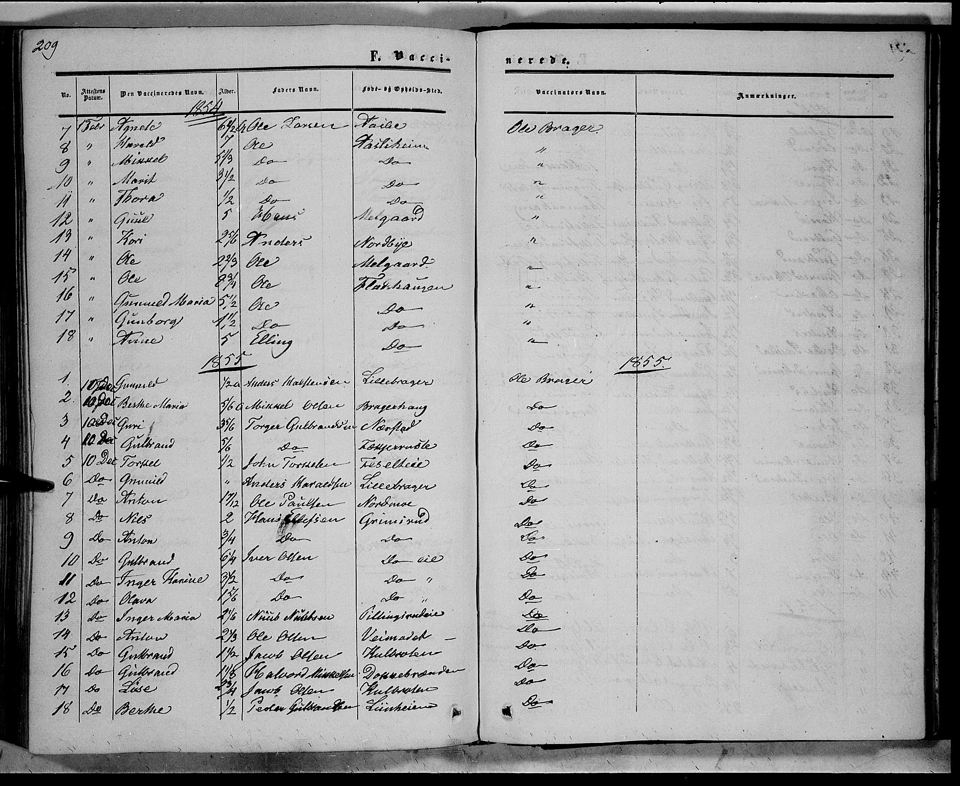 Sør-Aurdal prestekontor, SAH/PREST-128/H/Ha/Haa/L0007: Parish register (official) no. 7, 1849-1876, p. 209