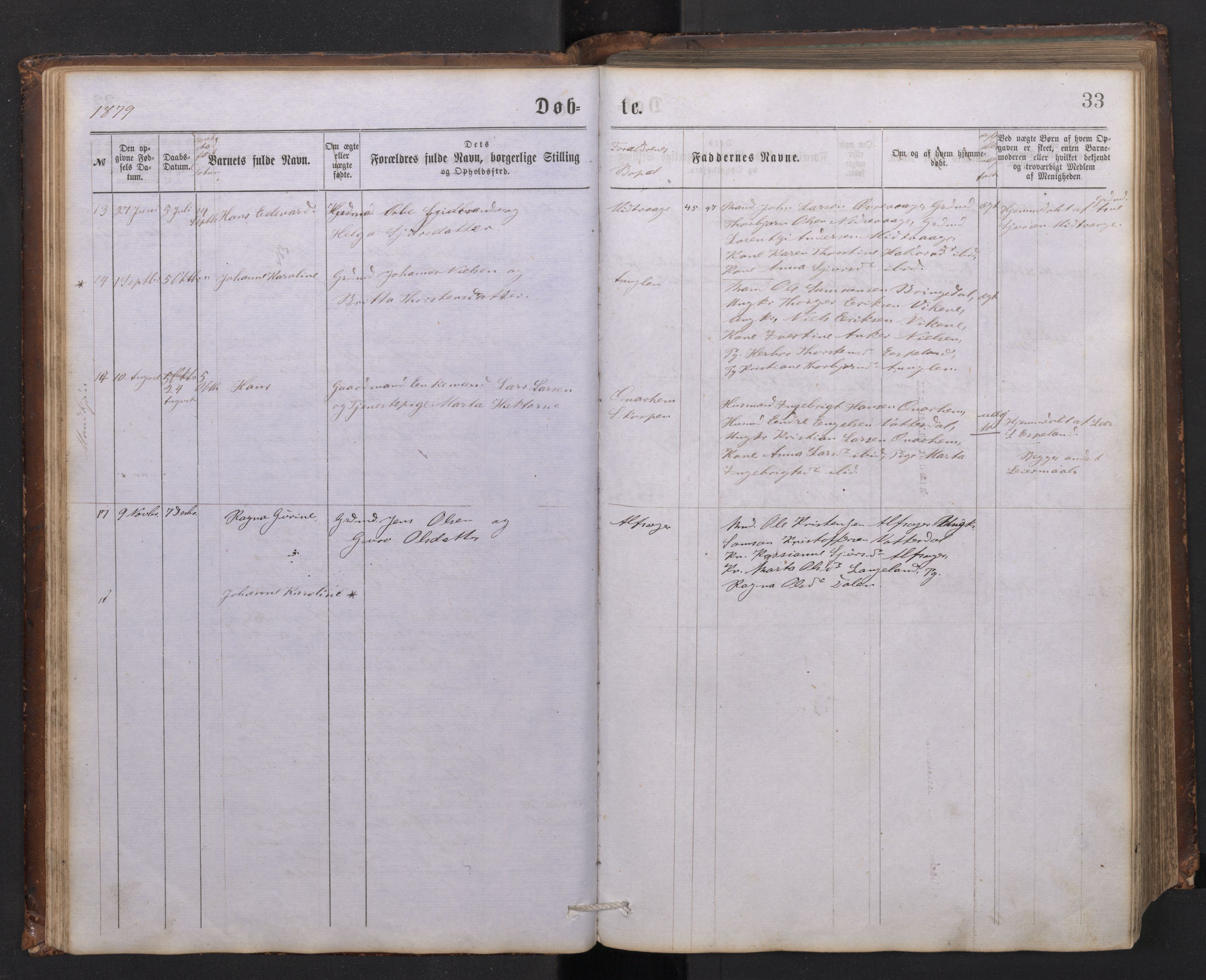 Tysnes sokneprestembete, AV/SAB-A-78601/H/Hab: Parish register (copy) no. C 1, 1873-1895, p. 32b-33a
