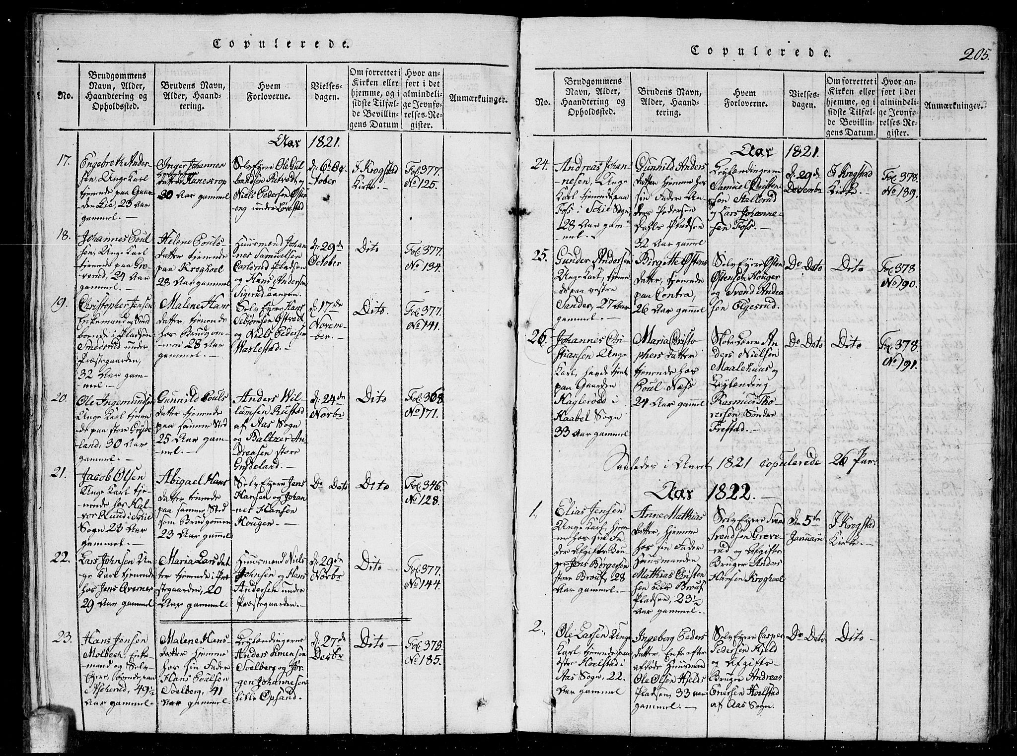 Kråkstad prestekontor Kirkebøker, AV/SAO-A-10125a/G/Ga/L0001: Parish register (copy) no. I 1, 1813-1824, p. 205