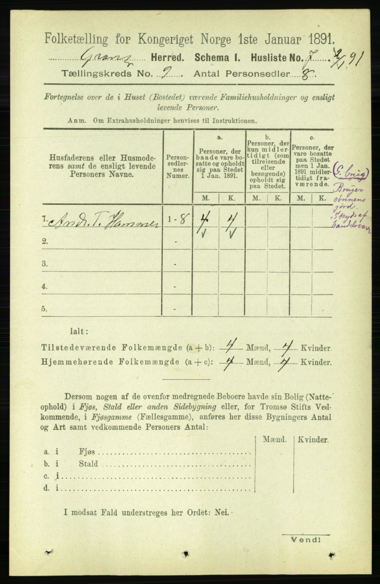 RA, 1891 census for 1742 Grong, 1891, p. 3075