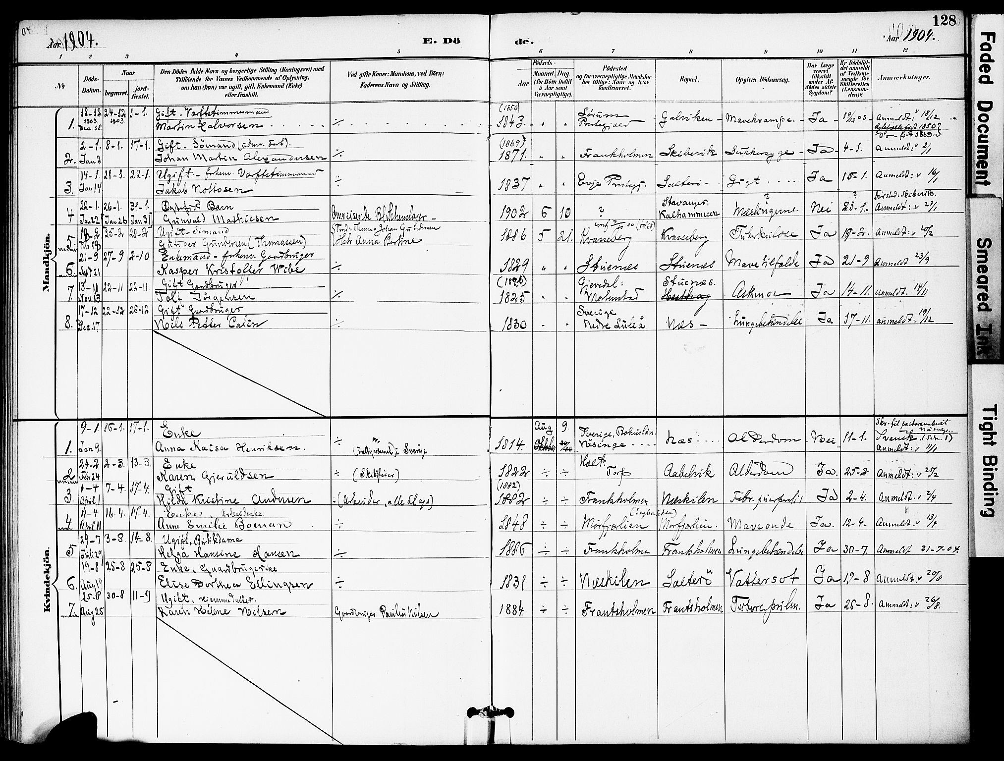 Austre Moland sokneprestkontor, AV/SAK-1111-0001/F/Fa/Fab/L0002: Parish register (official) no. A 2, 1894-1919, p. 128