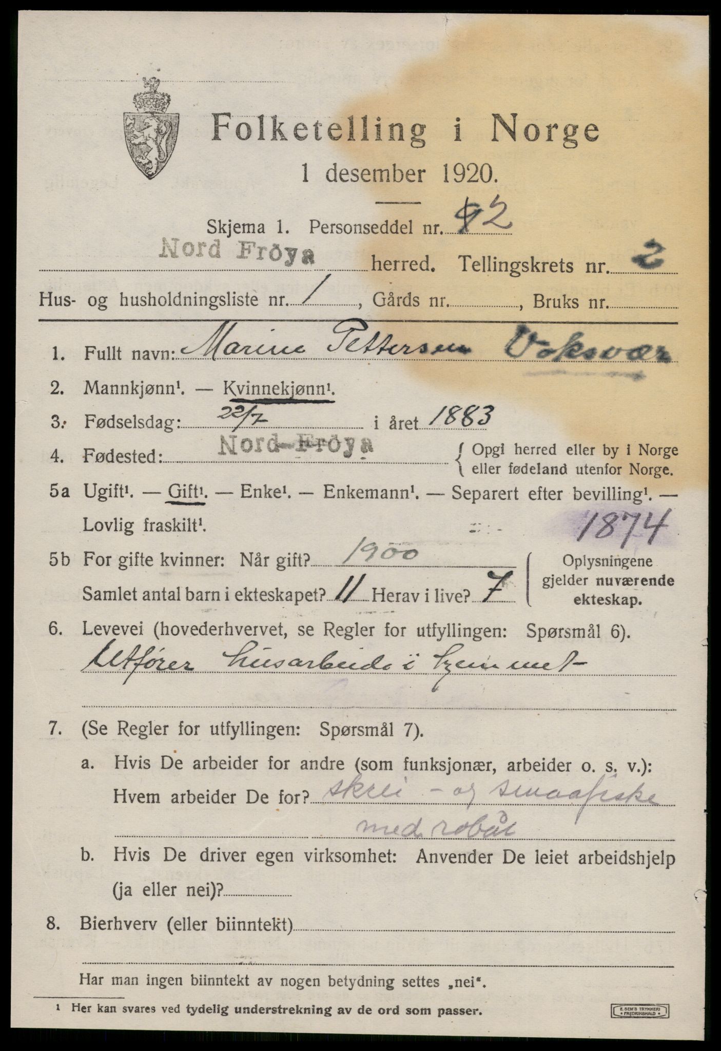 SAT, 1920 census for Nord-Frøya, 1920, p. 4559