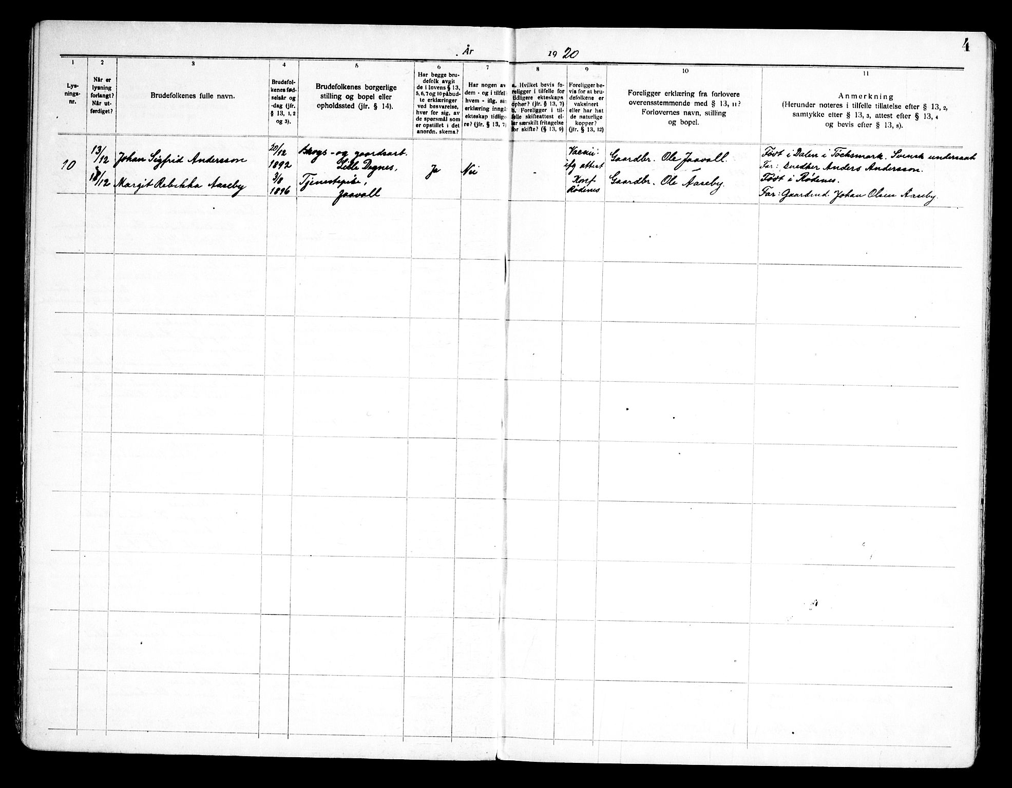 Rødenes prestekontor Kirkebøker, AV/SAO-A-2005/H/Ha/L0001: Banns register no. 1, 1919-1969, p. 4