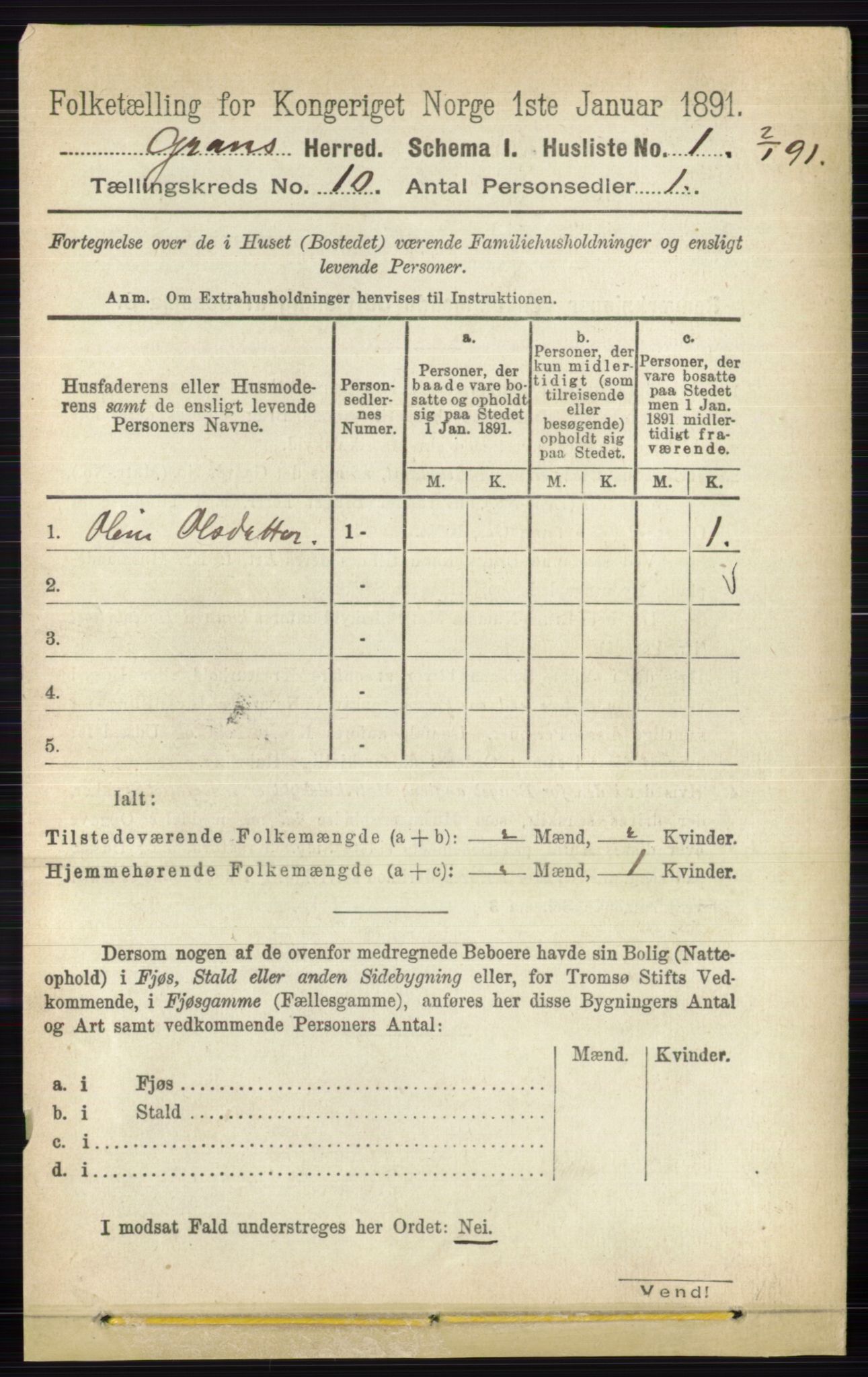 RA, 1891 census for 0534 Gran, 1891, p. 4570