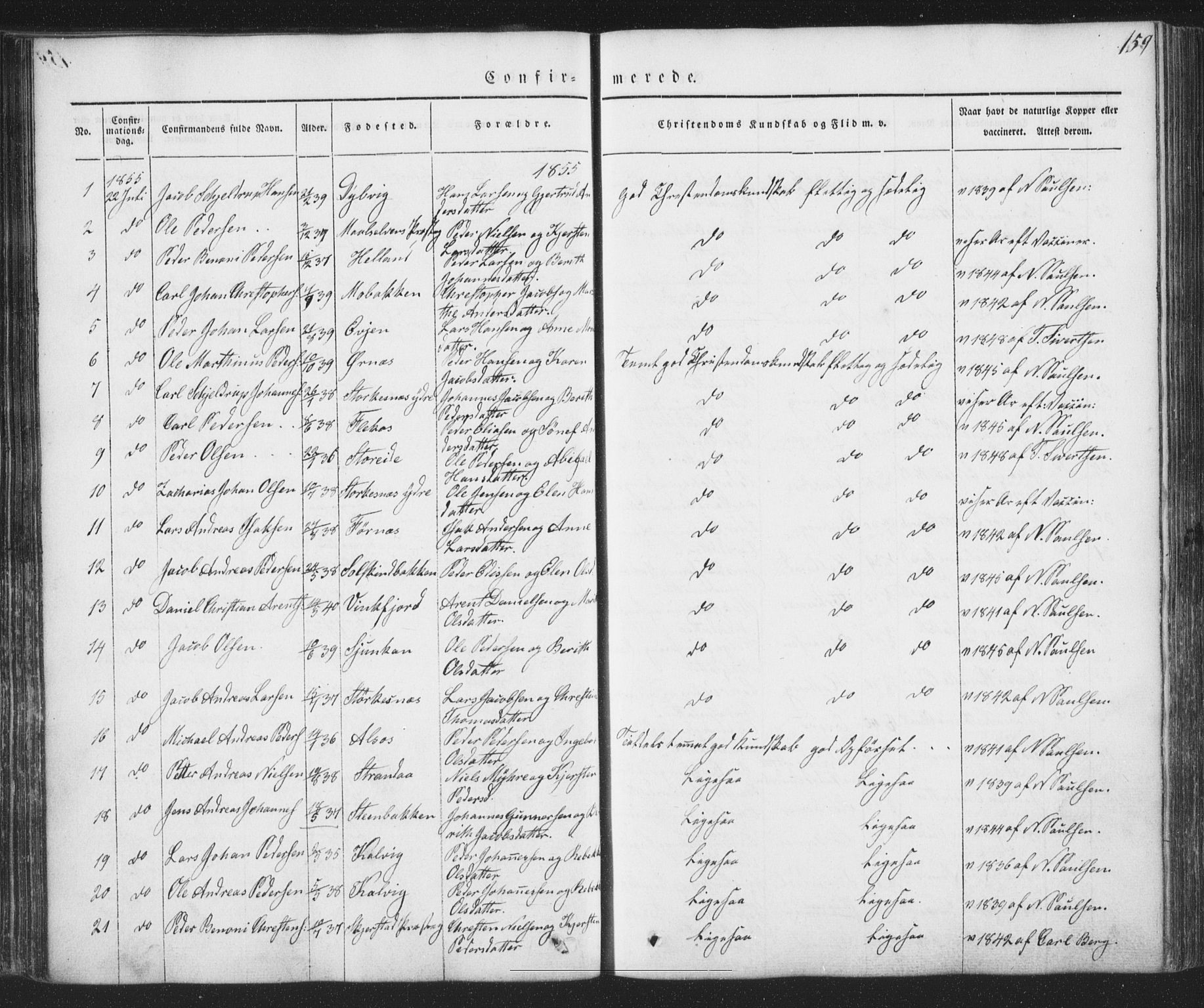 Ministerialprotokoller, klokkerbøker og fødselsregistre - Nordland, AV/SAT-A-1459/853/L0769: Parish register (official) no. 853A08, 1836-1856, p. 159