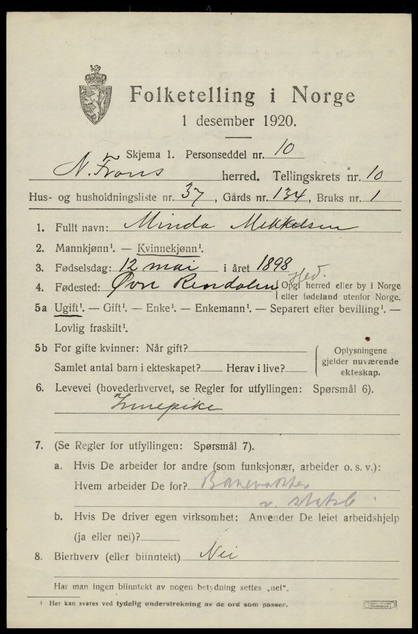 SAH, 1920 census for Nord-Fron, 1920, p. 8418