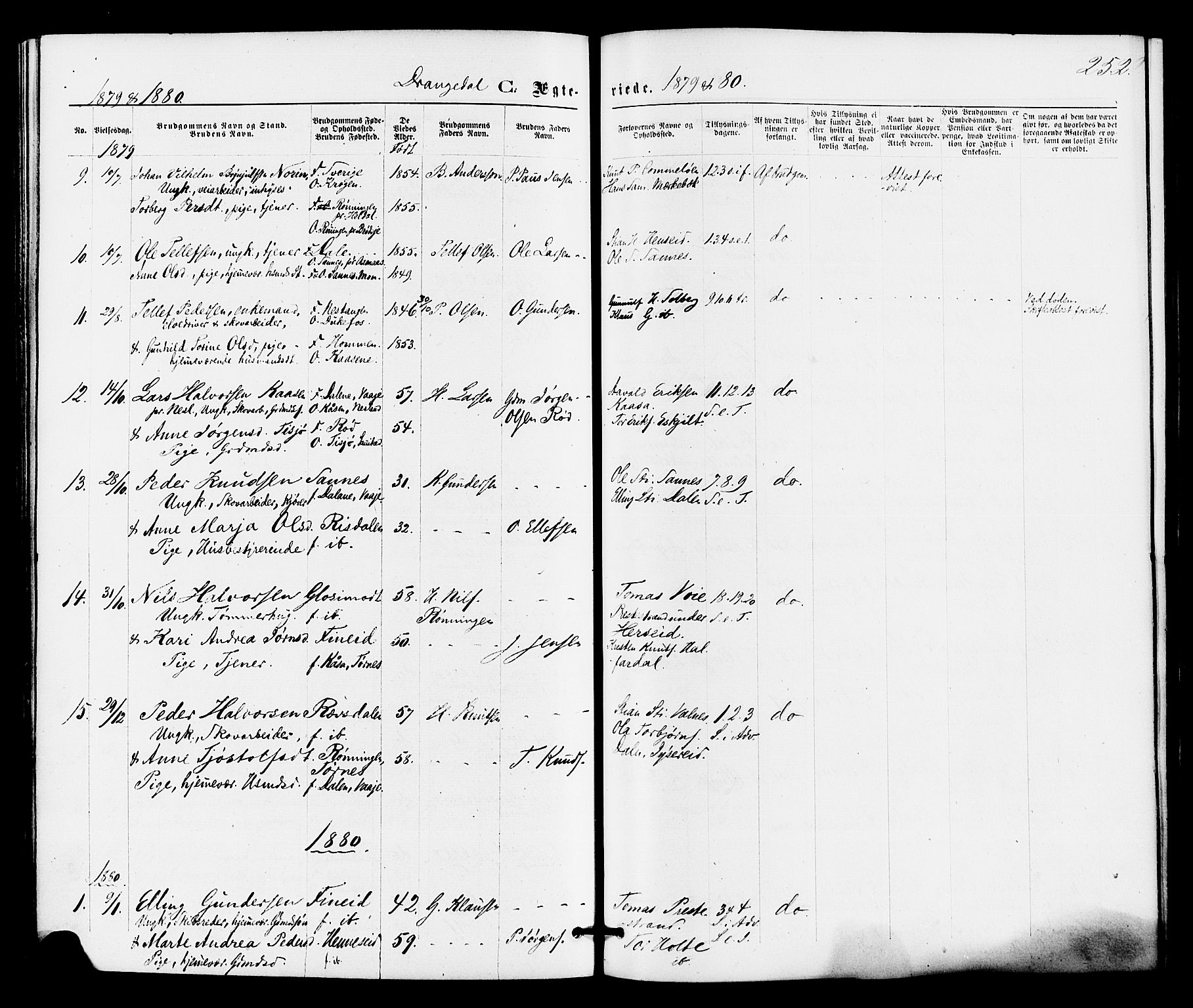 Drangedal kirkebøker, SAKO/A-258/F/Fa/L0009: Parish register (official) no. 9 /1, 1872-1884, p. 252