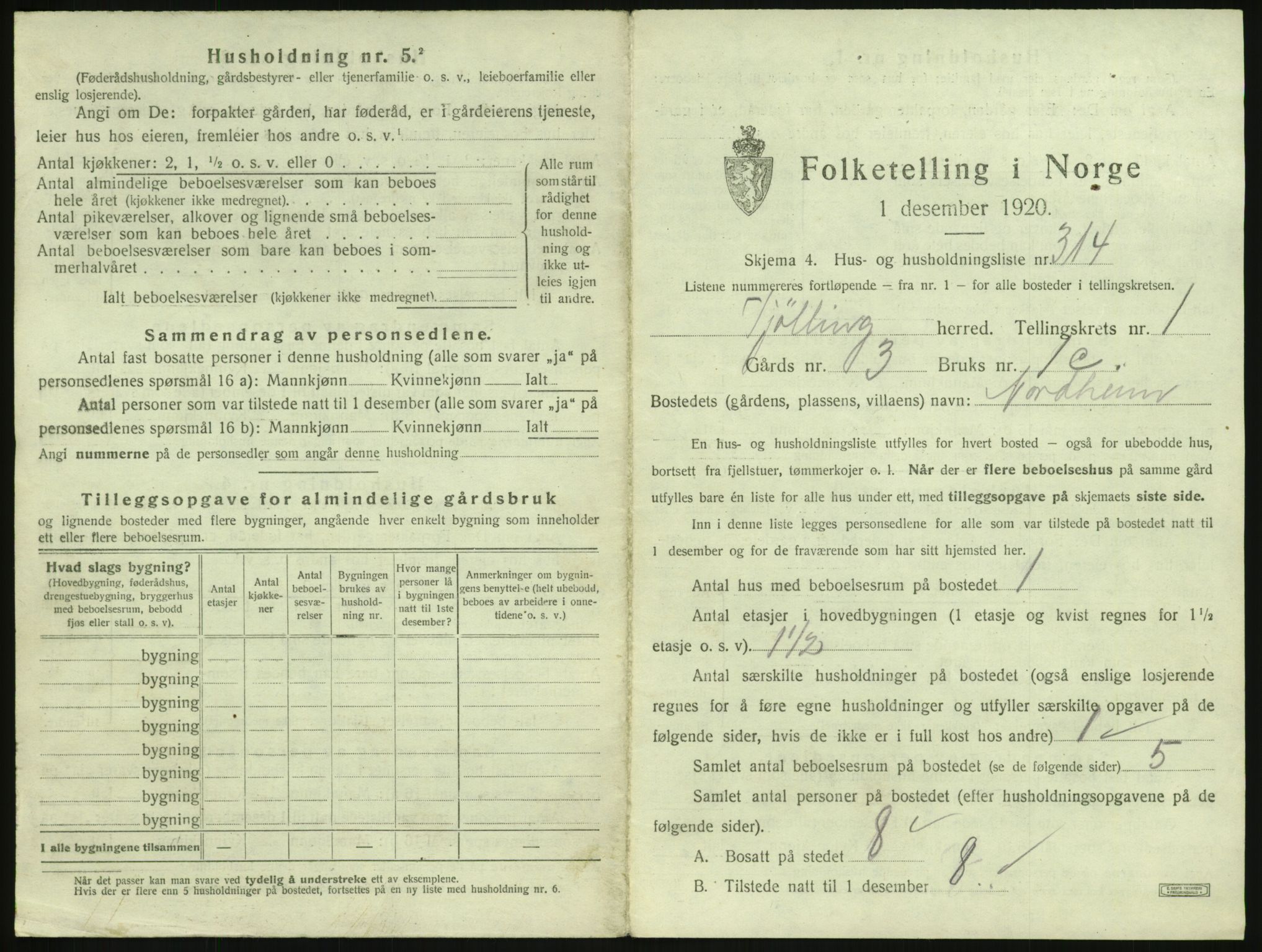 SAKO, 1920 census for Tjølling, 1920, p. 663