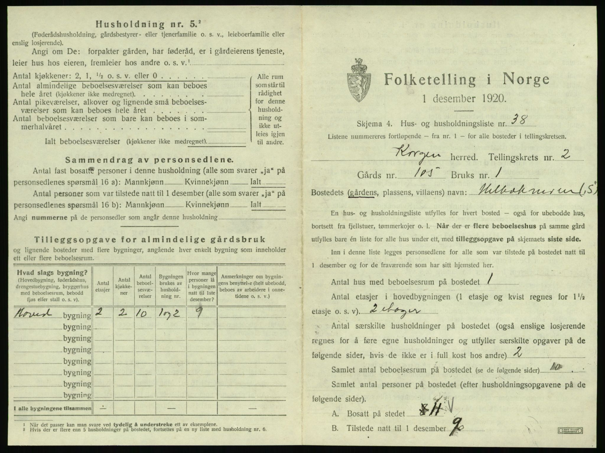 SAT, 1920 census for Korgen, 1920, p. 176