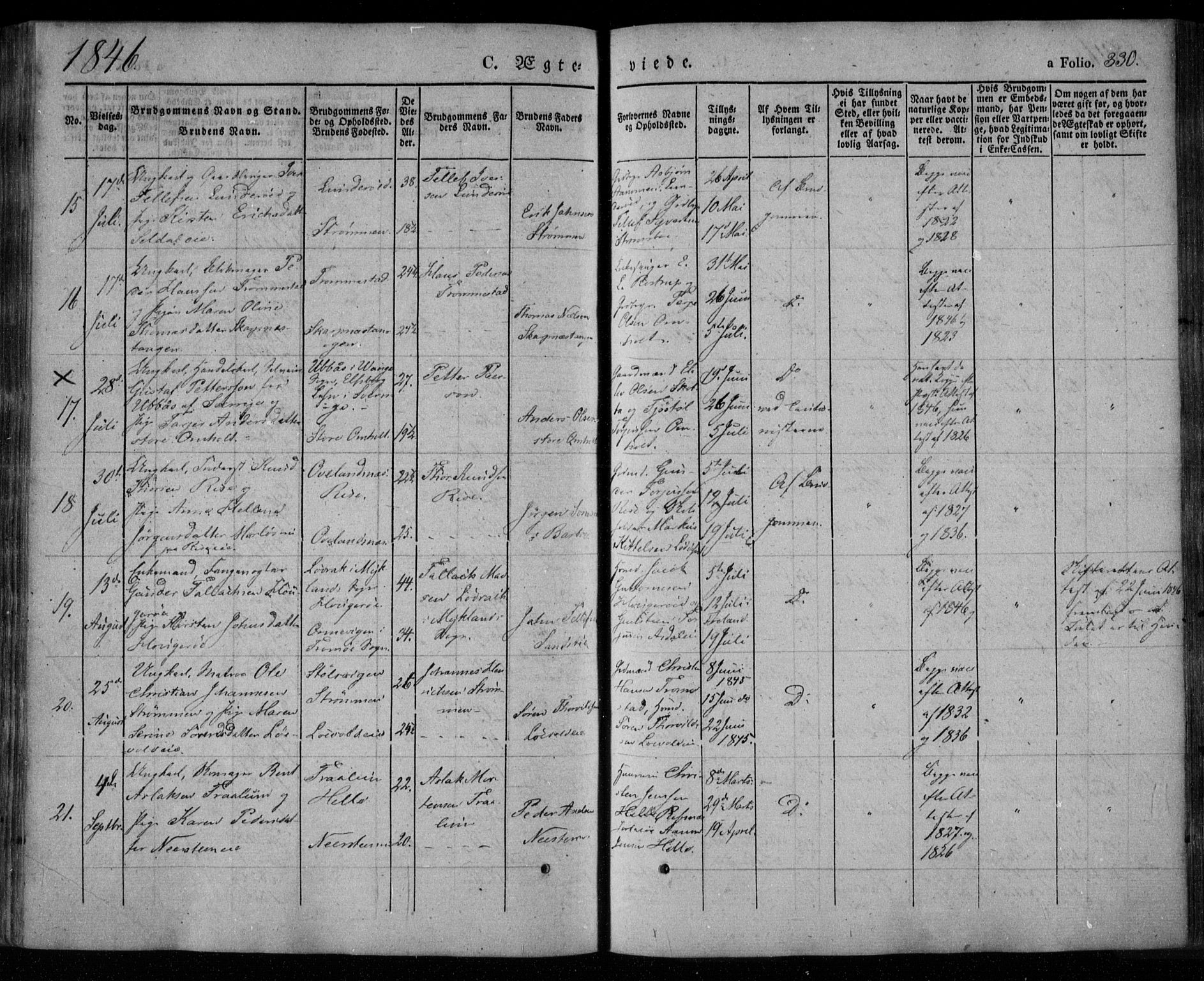 Øyestad sokneprestkontor, AV/SAK-1111-0049/F/Fa/L0014: Parish register (official) no. A 14, 1843-1856, p. 330