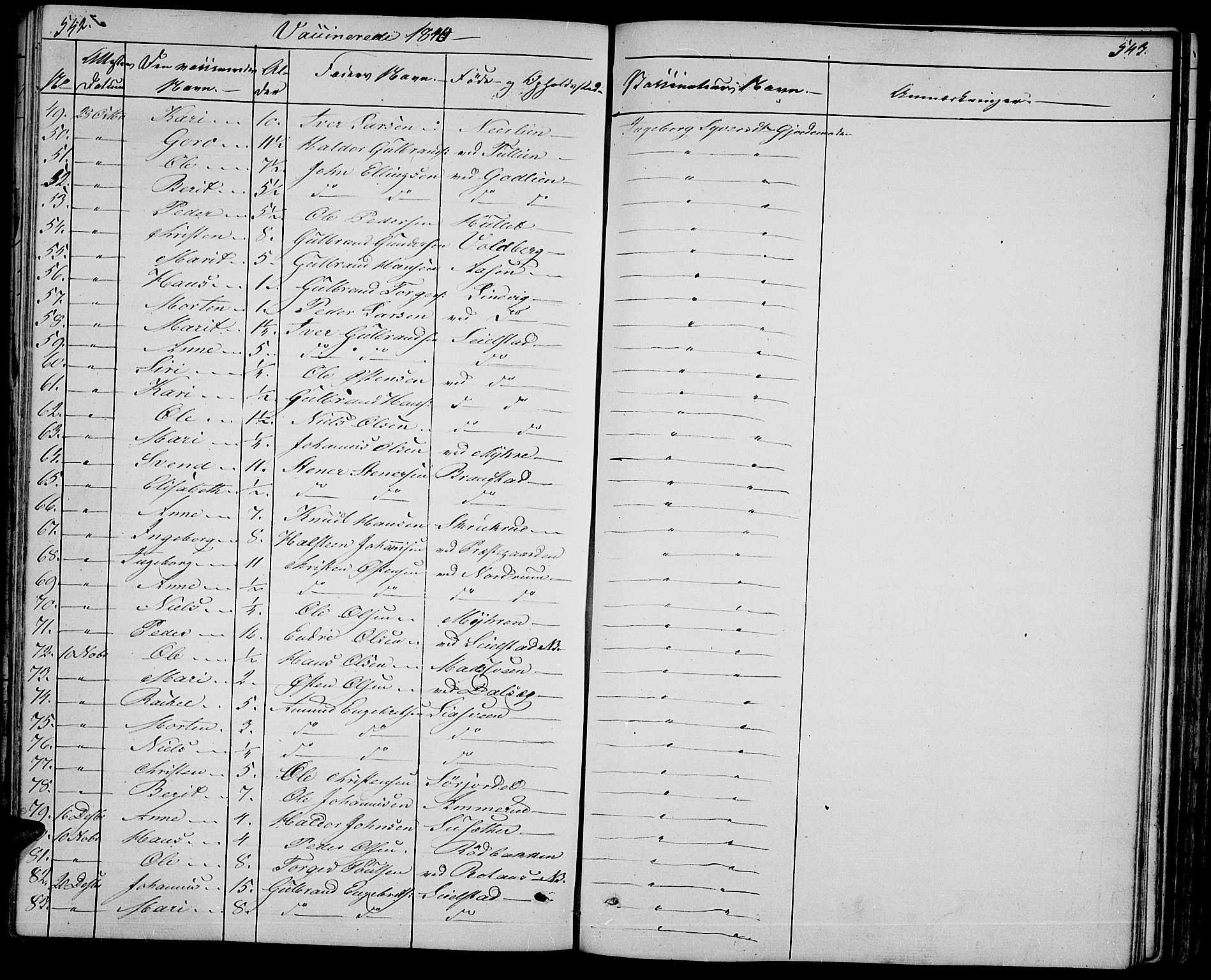 Ringebu prestekontor, SAH/PREST-082/H/Ha/Hab/L0002: Parish register (copy) no. 2, 1839-1853, p. 542-543