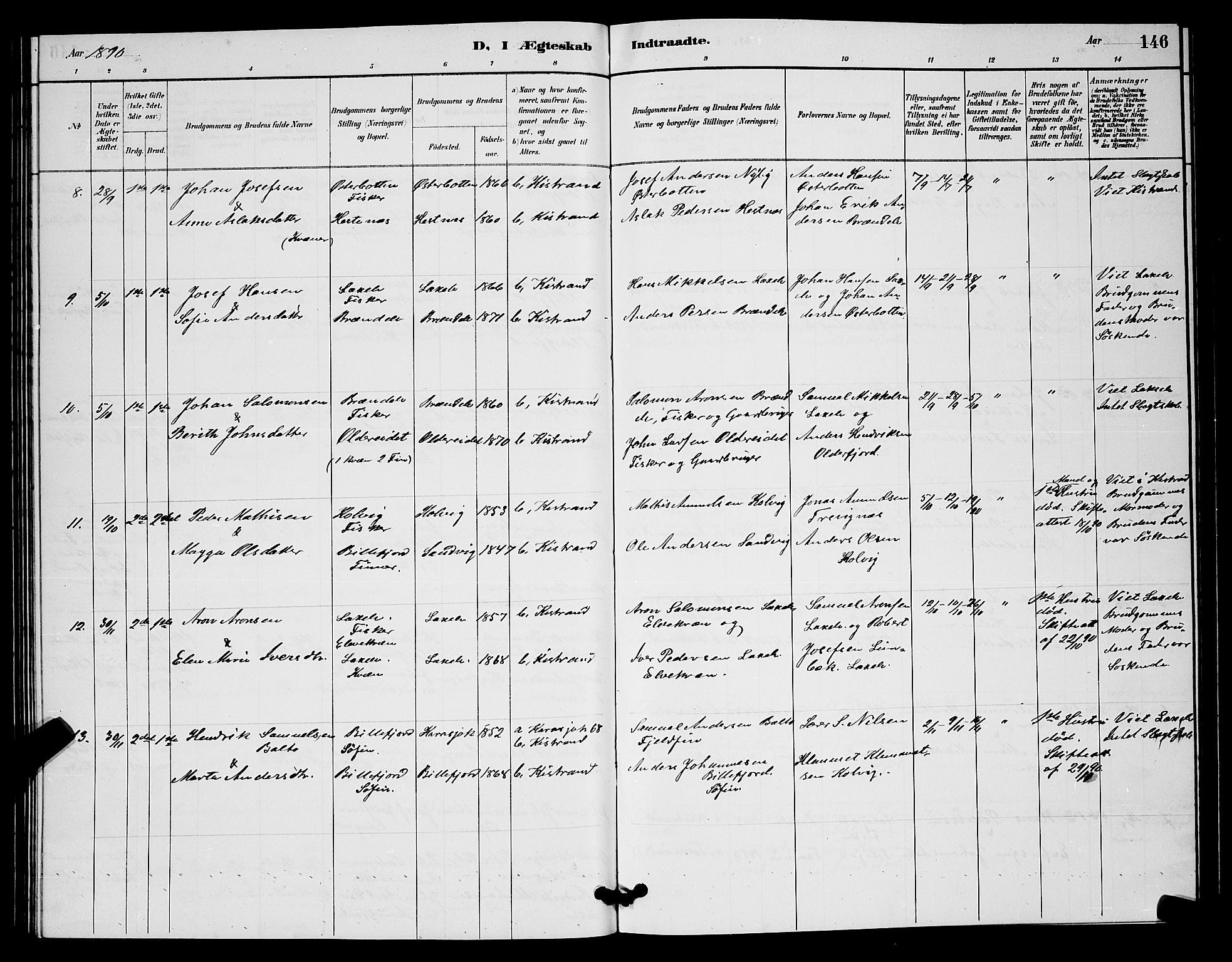 Kistrand/Porsanger sokneprestembete, AV/SATØ-S-1351/H/Hb/L0004.klokk: Parish register (copy) no. 4, 1885-1894, p. 146