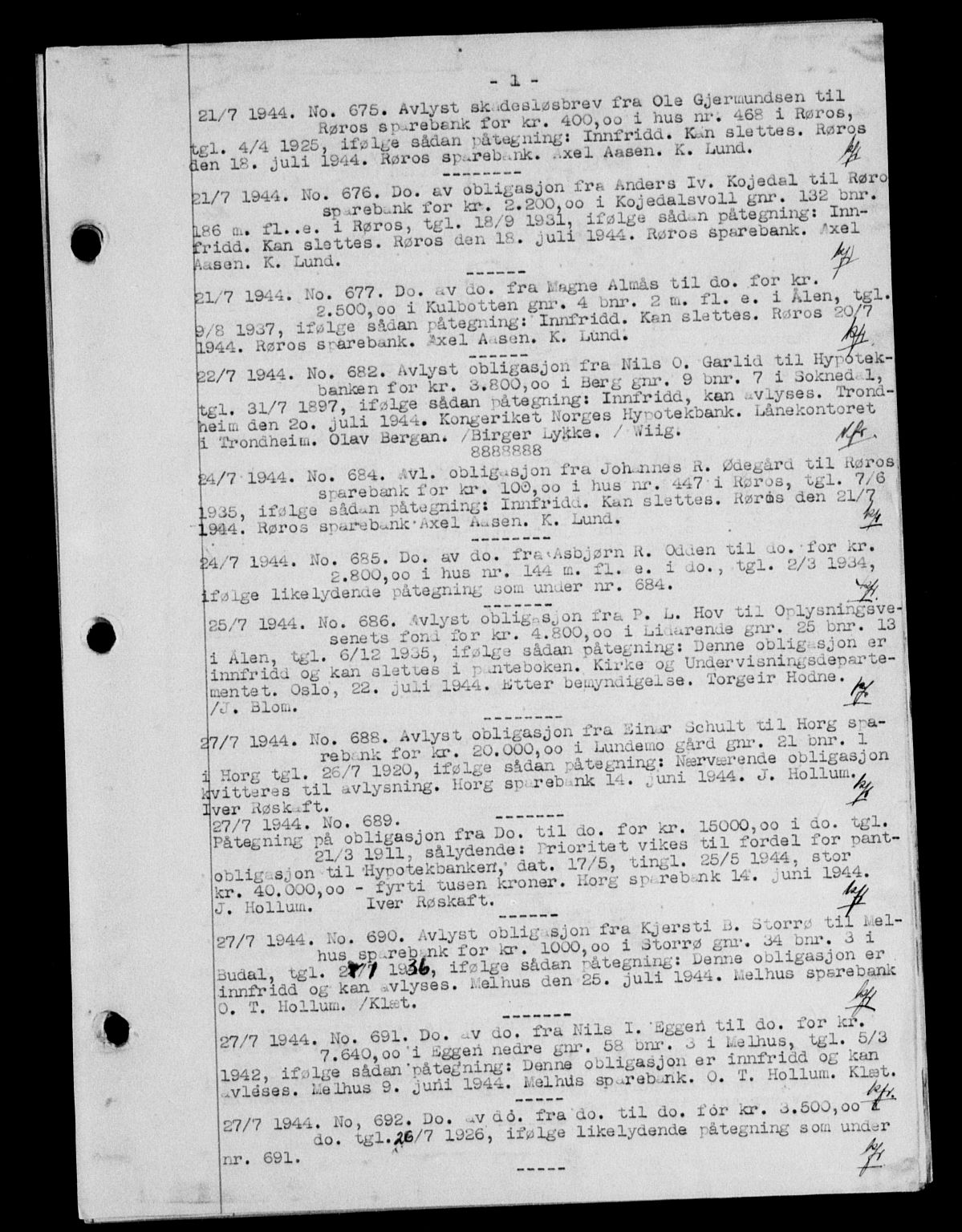 Gauldal sorenskriveri, SAT/A-0014/1/2/2C/L0058: Mortgage book no. 63, 1944-1945, Diary no: : 675/1944