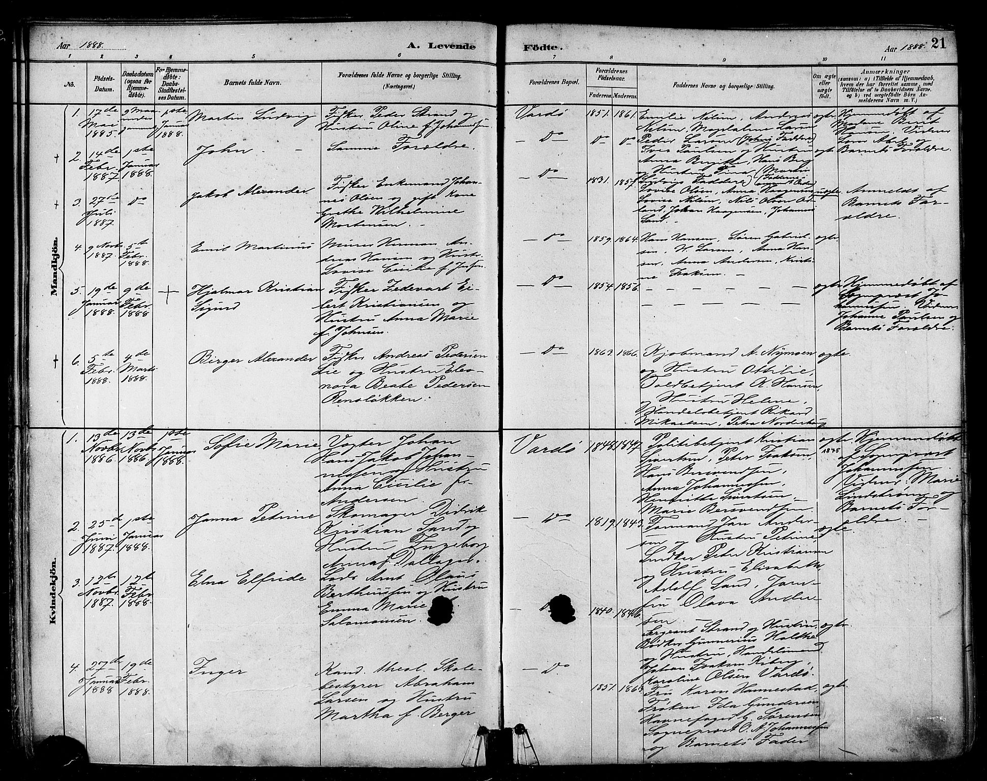 Vardø sokneprestkontor, SATØ/S-1332/H/Ha/L0007kirke: Parish register (official) no. 7, 1886-1897, p. 21