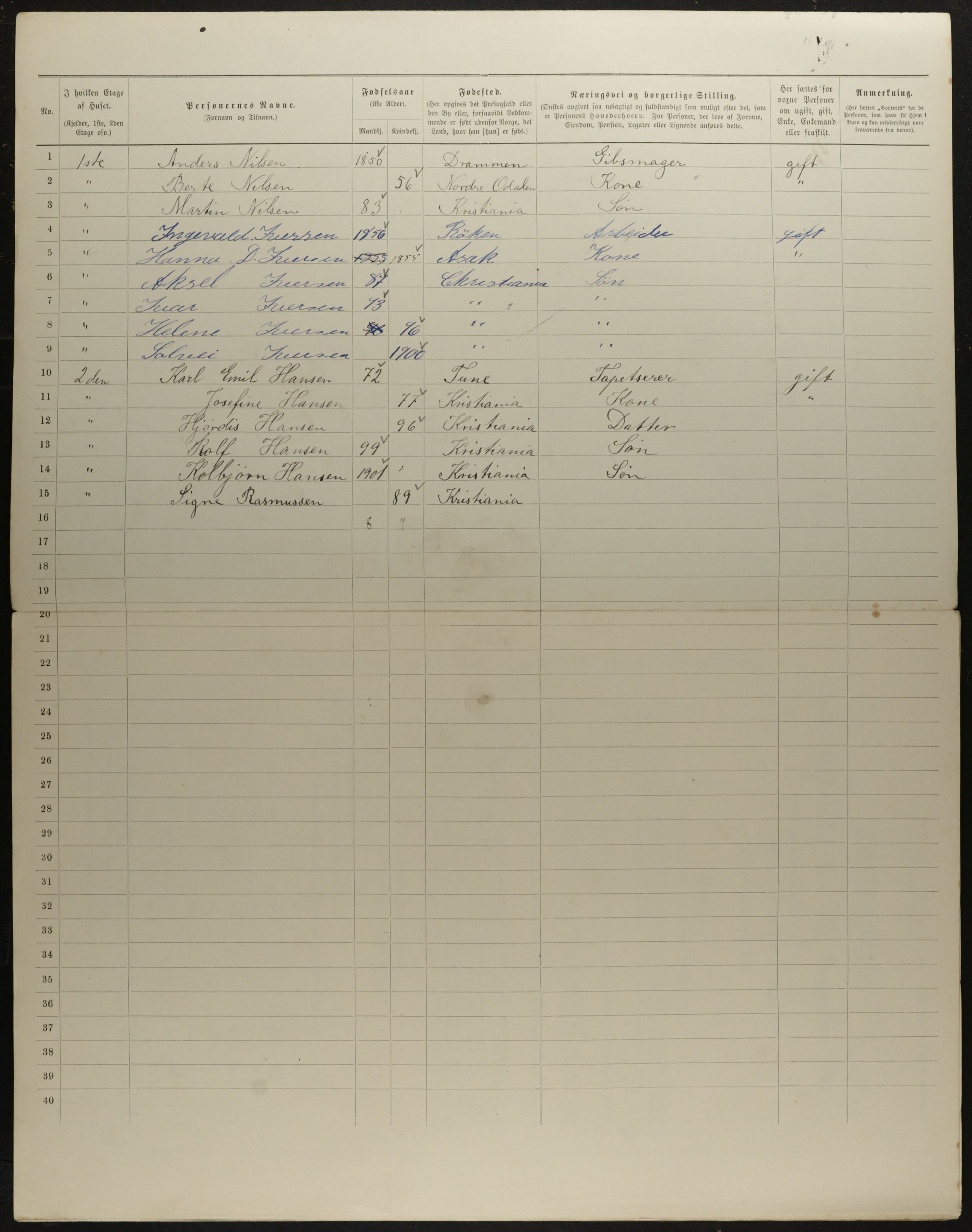 OBA, Municipal Census 1901 for Kristiania, 1901, p. 9966