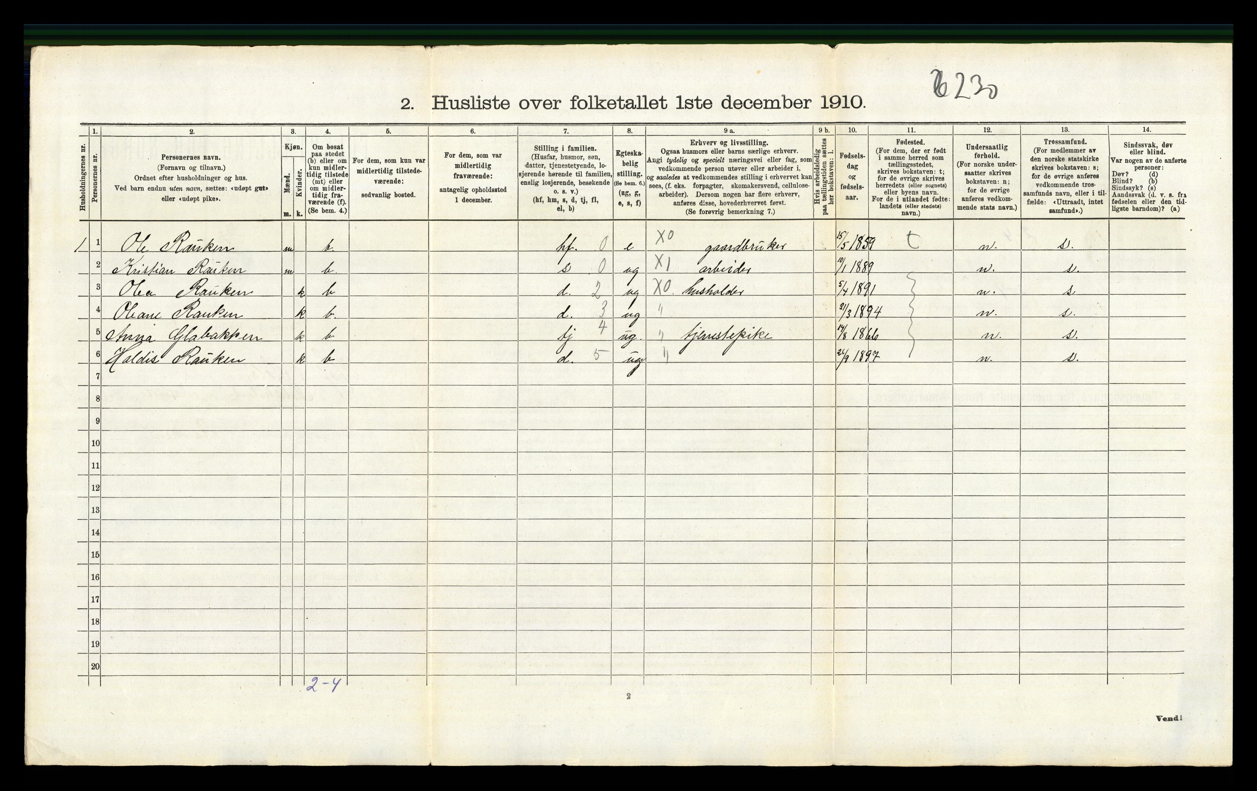 RA, 1910 census for Hof, 1910, p. 1101