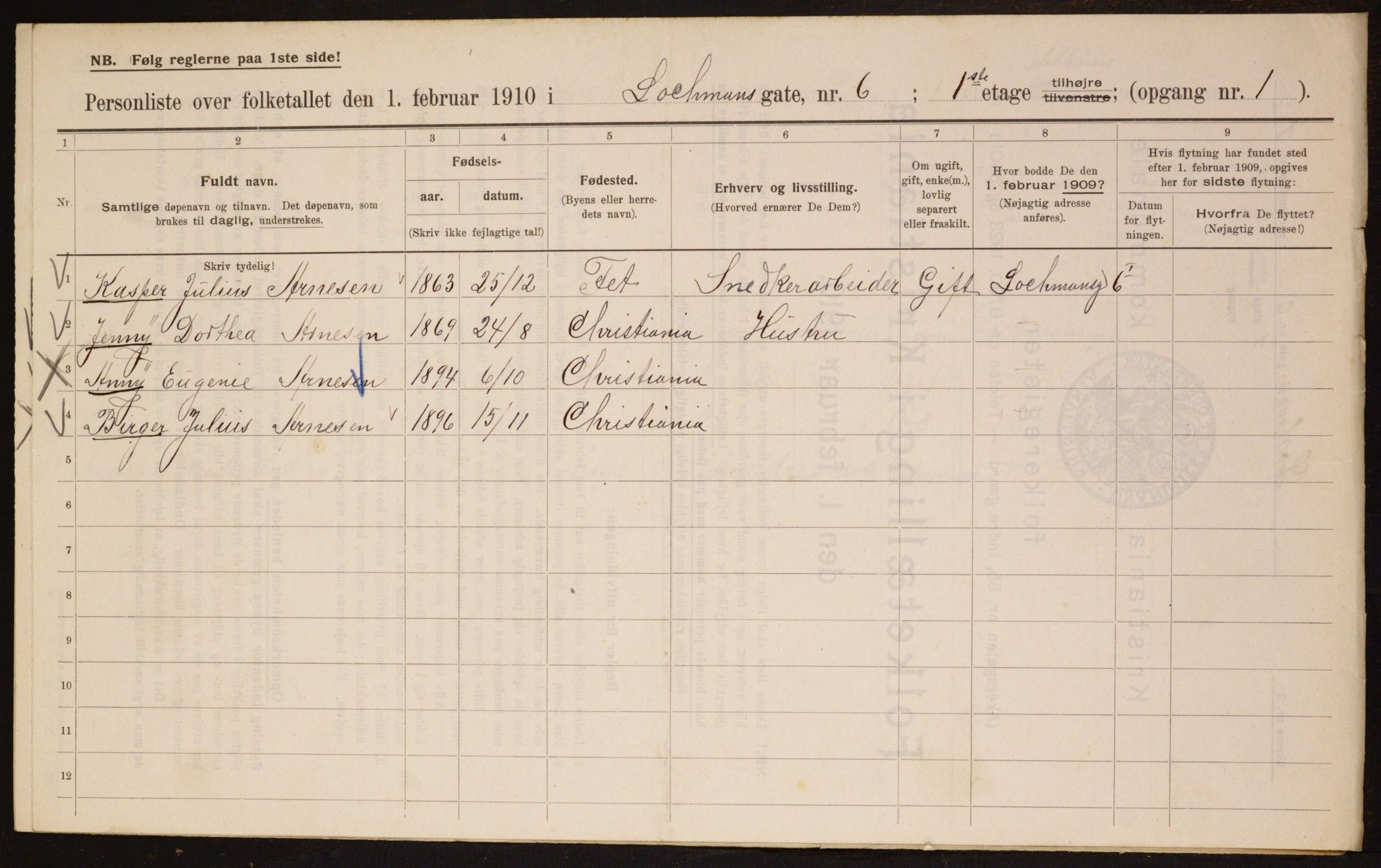 OBA, Municipal Census 1910 for Kristiania, 1910, p. 56327