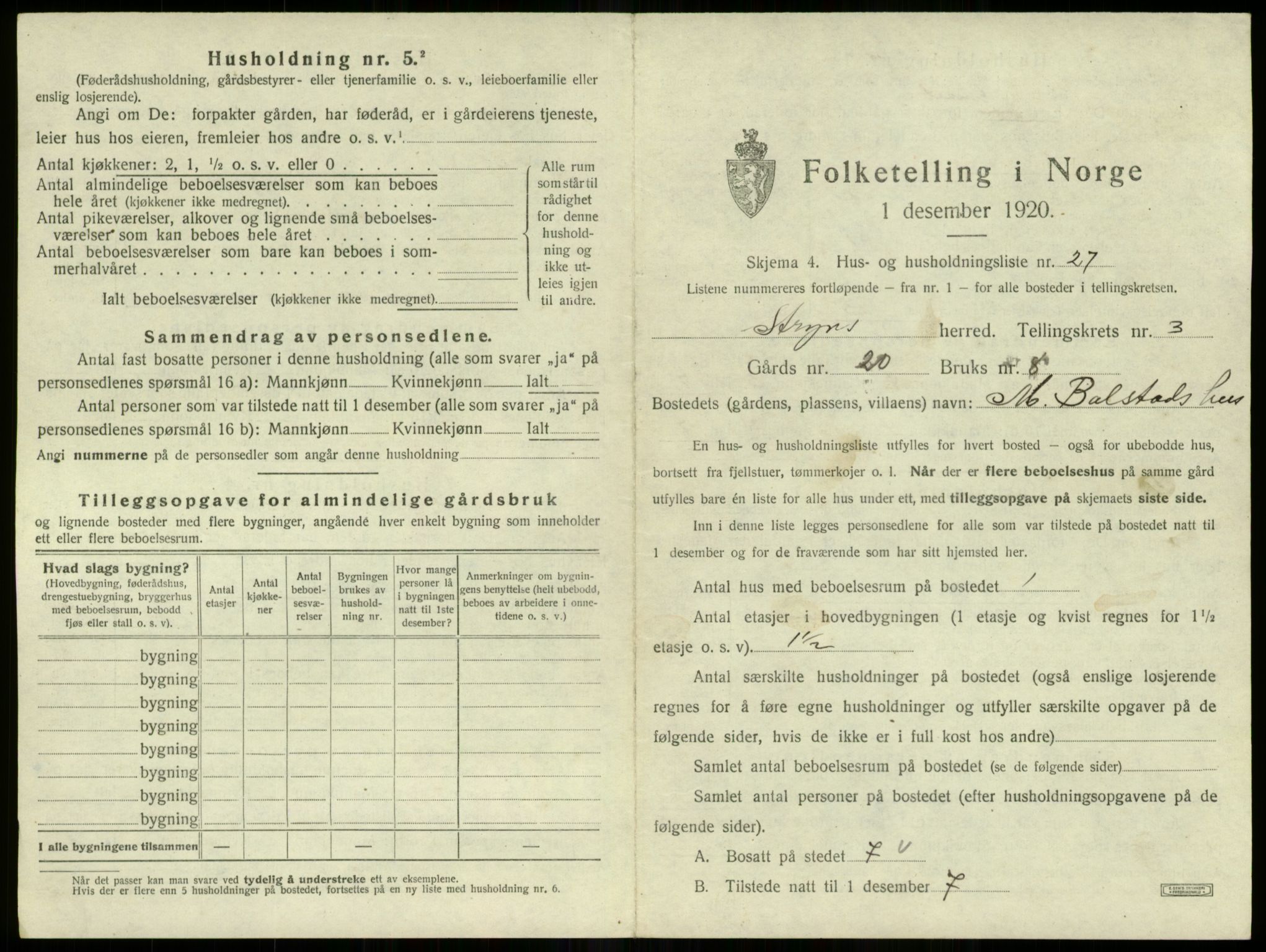 SAB, 1920 census for Stryn, 1920, p. 159